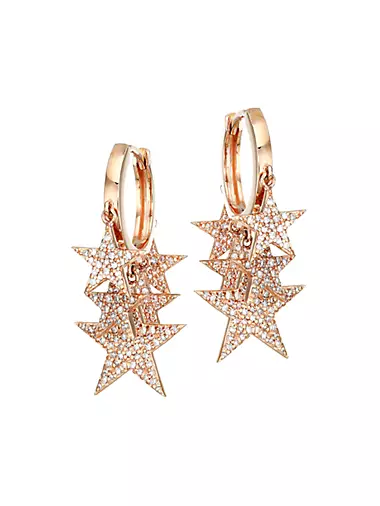 18K Rose Gold & Diamond Pavé Star Charm Hoop Earrings