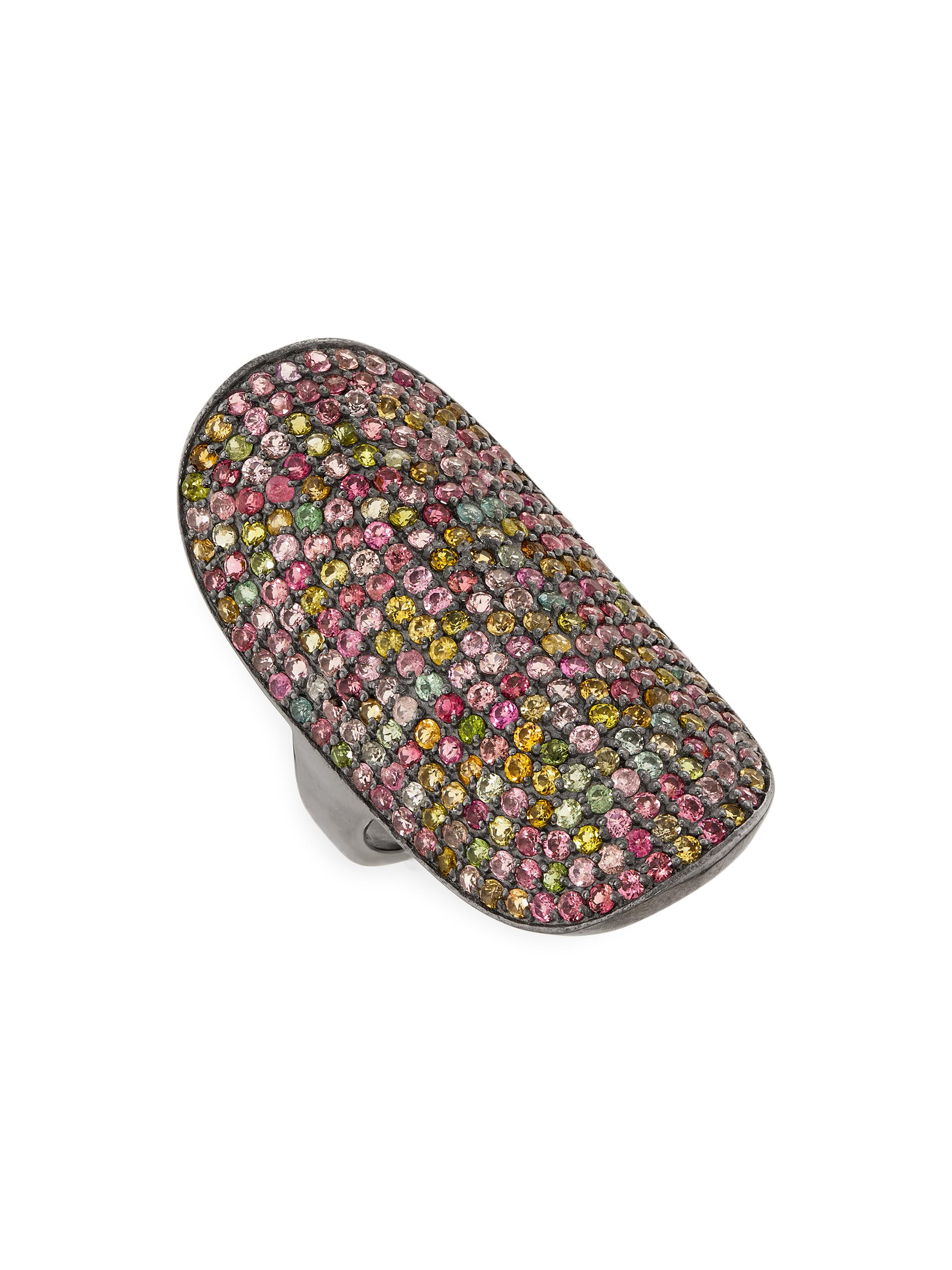 Nina Gilin Women's Black Rhodium-Plated & Tourmaline Ring