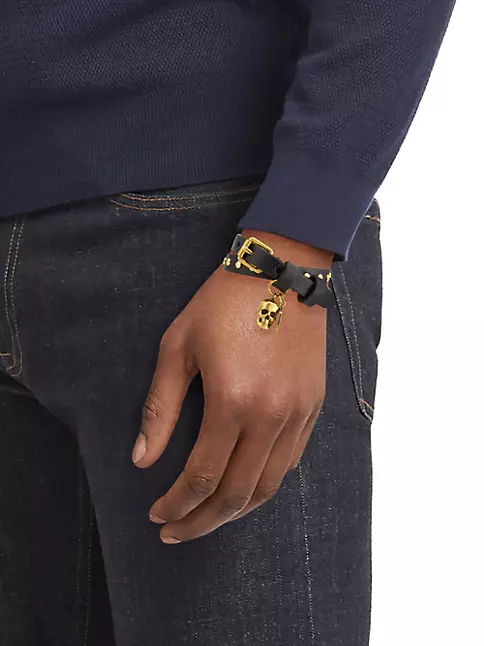 Balmain Leather Wrap Bracelet in Black for Men