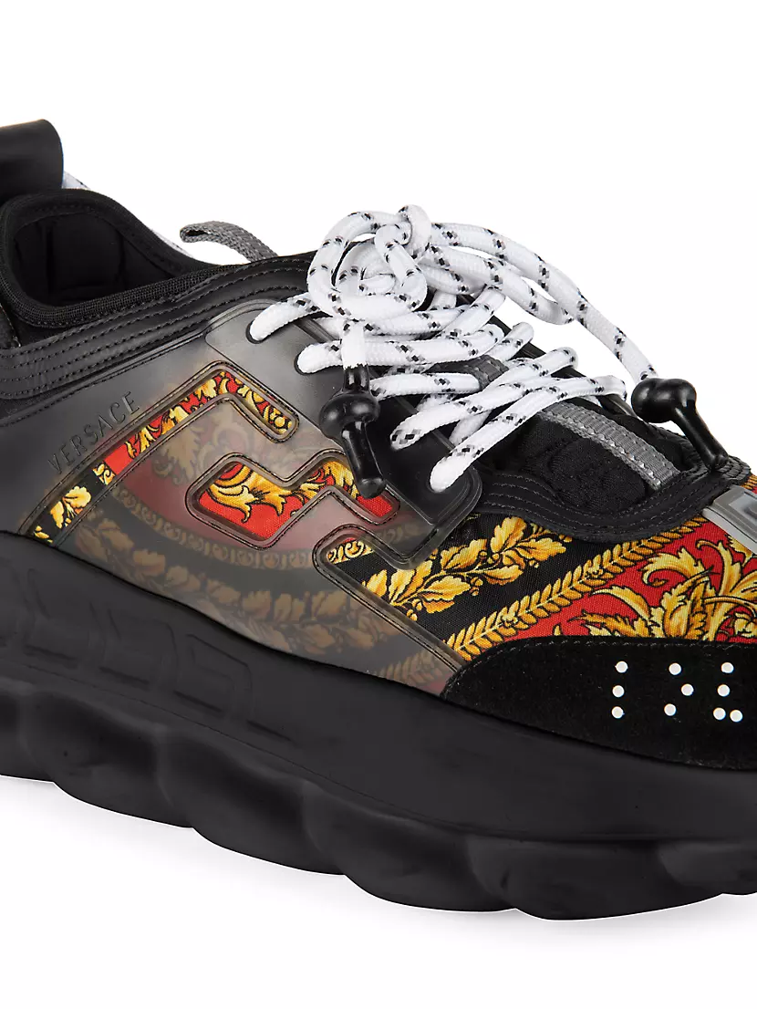 Men luxury sneakers - Versace Chain Reaction royal blue baroque print  sneakers