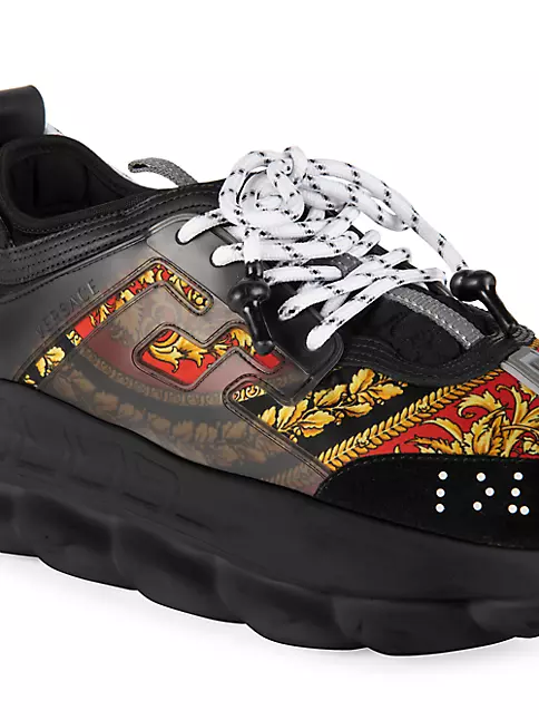 Versace Men's Chain Reaction Greek Key-Print Sneakers