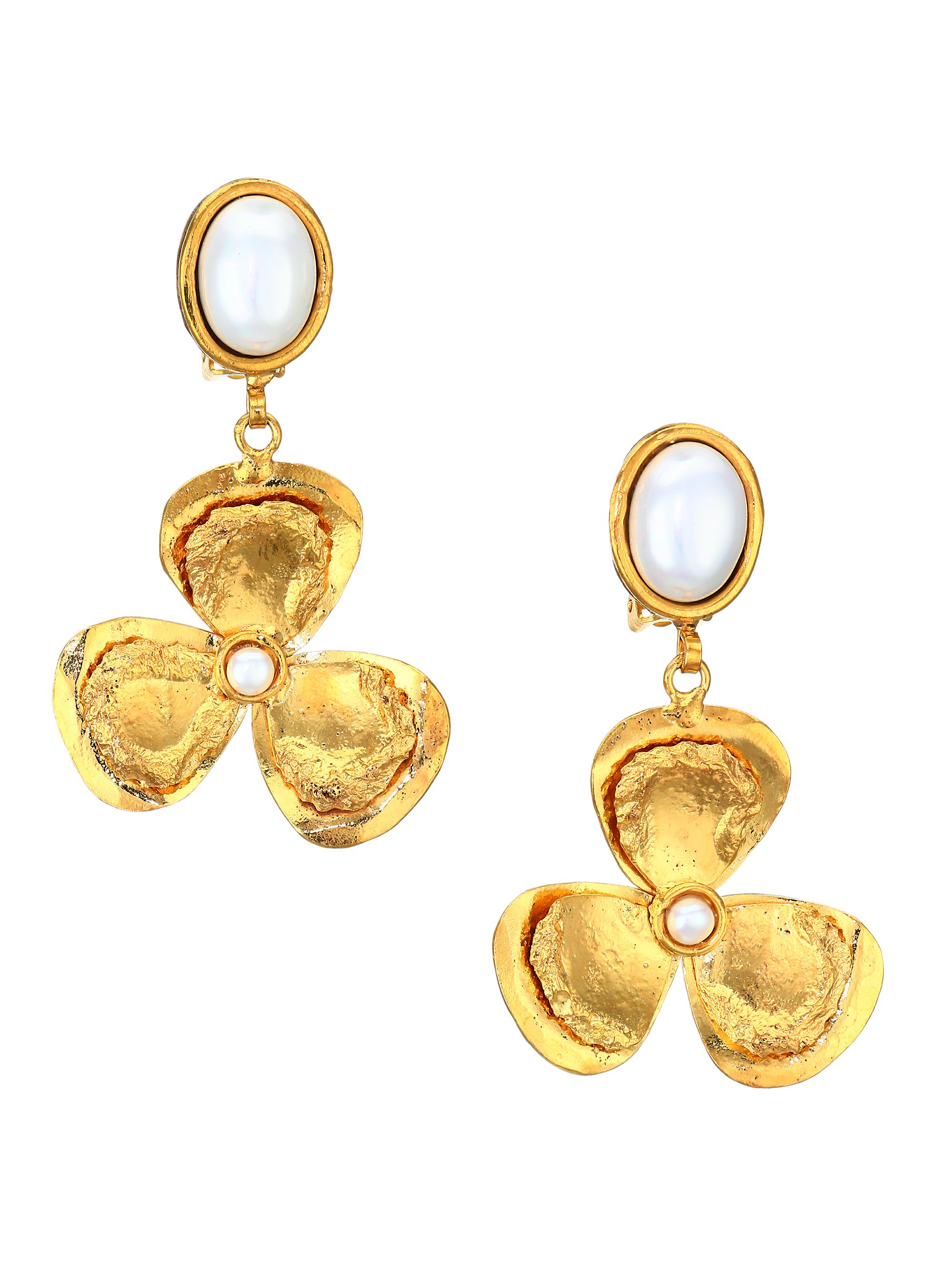 Sylvia Toledano Women's Lucky Flower 22K Goldplated & Pearl Drop Clip-On Earrings - Gold