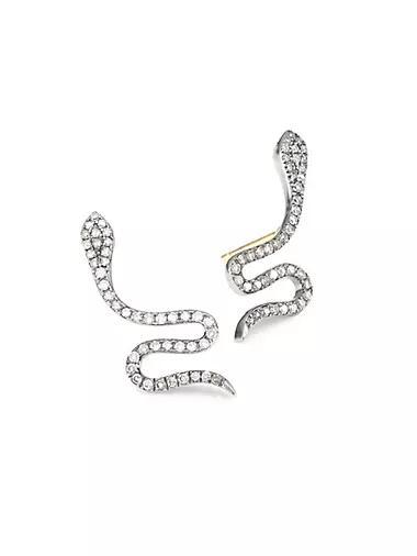 Black Rhodium-Plated & Diamond Pavé Snake Stud Earrings