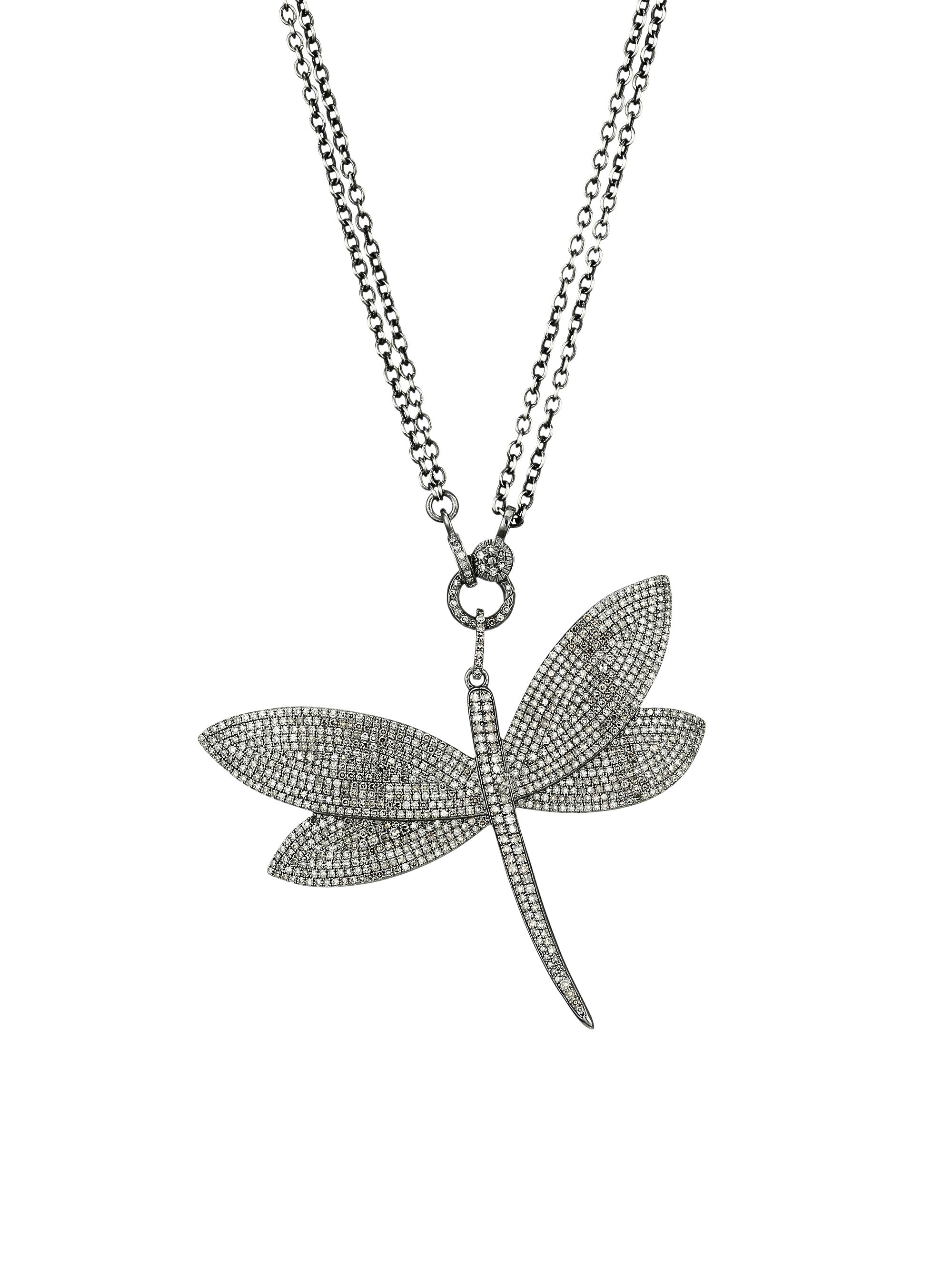 Nina Gilin Women's Black Rhodium-Plated Silver & Diamond Pavé Dragonfly Pendant Necklace - Silvertone