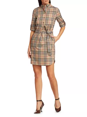 Shop Burberry Giovanna Check Belted Shirtdress | Saks Fifth Avenue