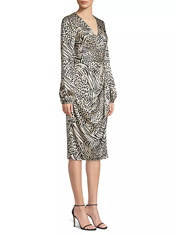 Long-Sleeve Tie-Front Midi Dress