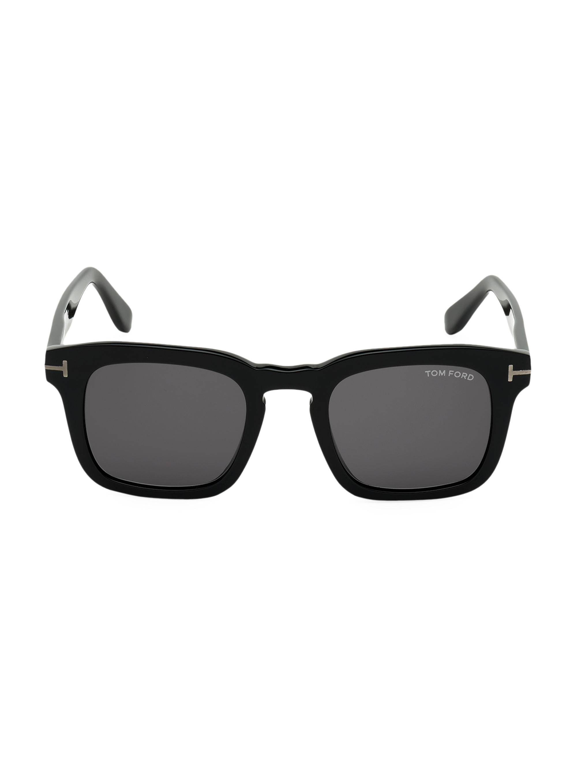 TOM FORD Men's 53MM Square Sunglasses - Shiny Black Smoke
