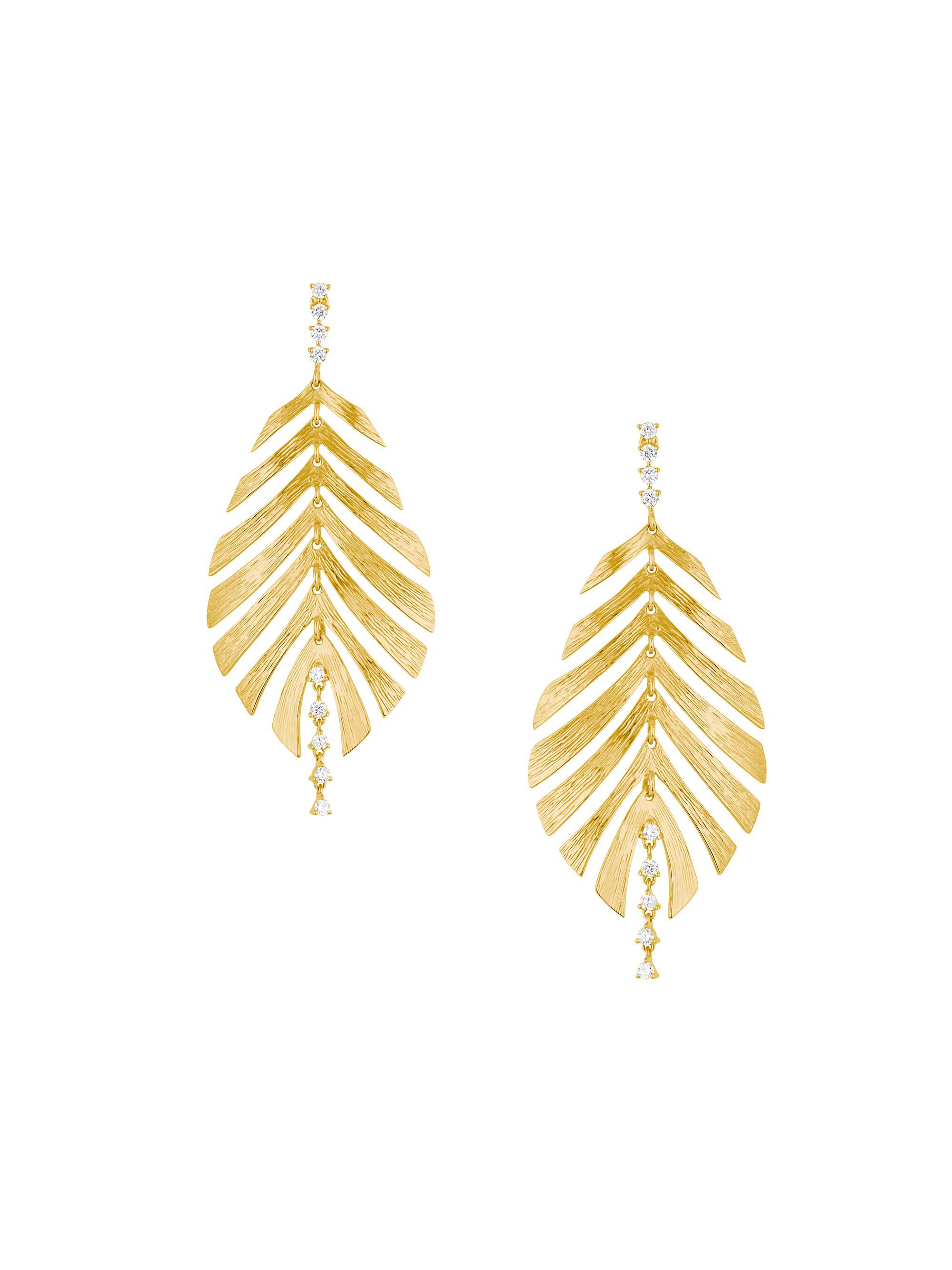 Hueb Women's Bahia 18K Yellow Gold & Diamond Leaf Earrings - Gold