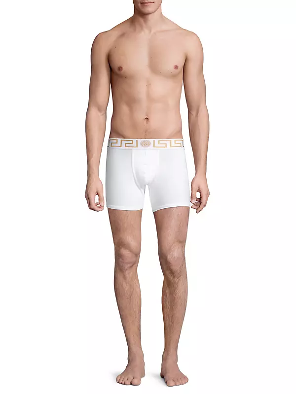 Versace 2-Pack Iconic Men's Boxer Briefs, White/gold