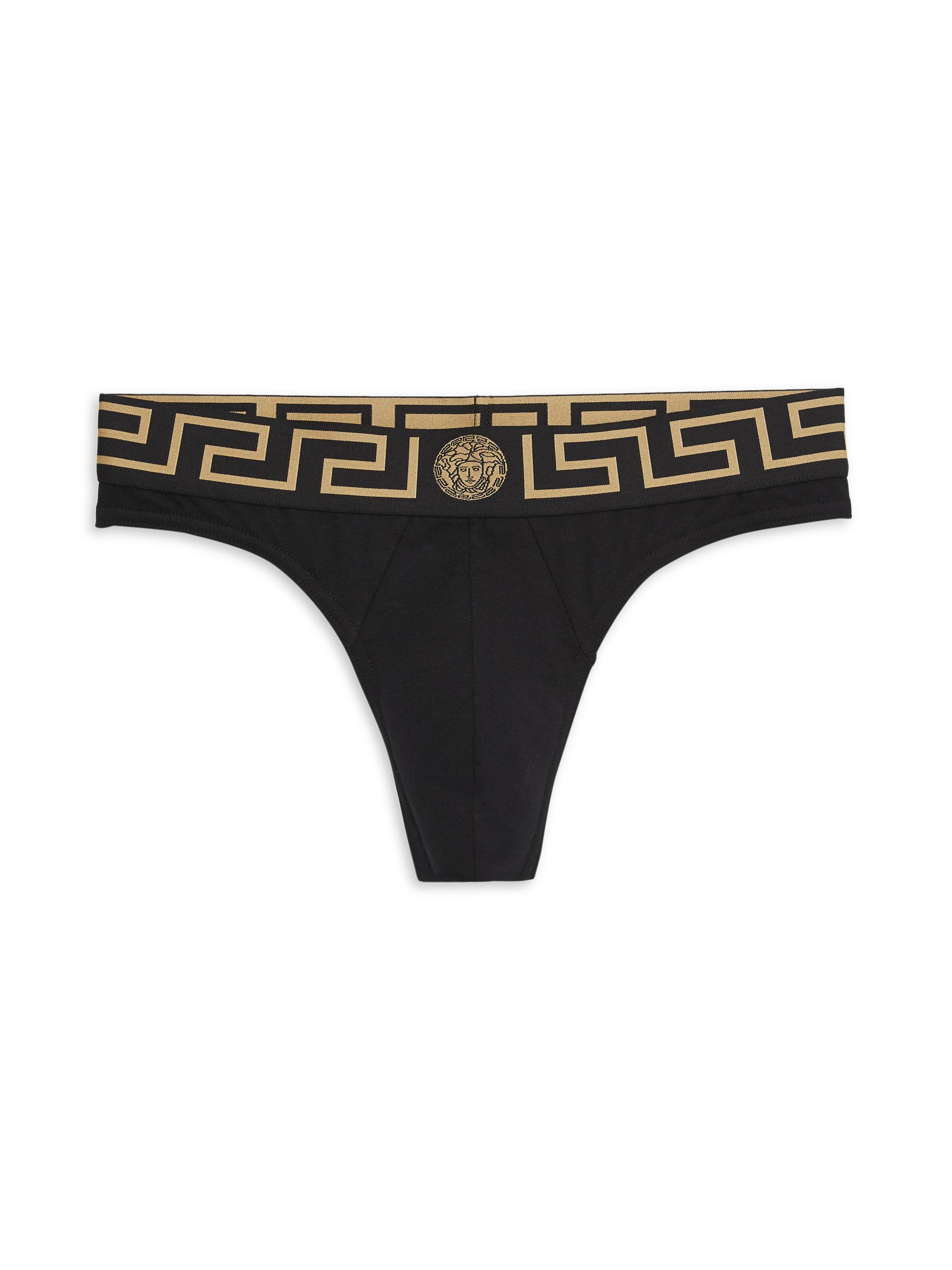 Versace Men's Logo Thong Briefs - Black Gold