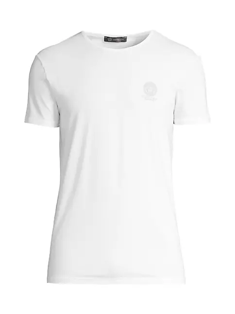 Versace Women's White Stretch Logo Print Long Sleeve Blouse Top