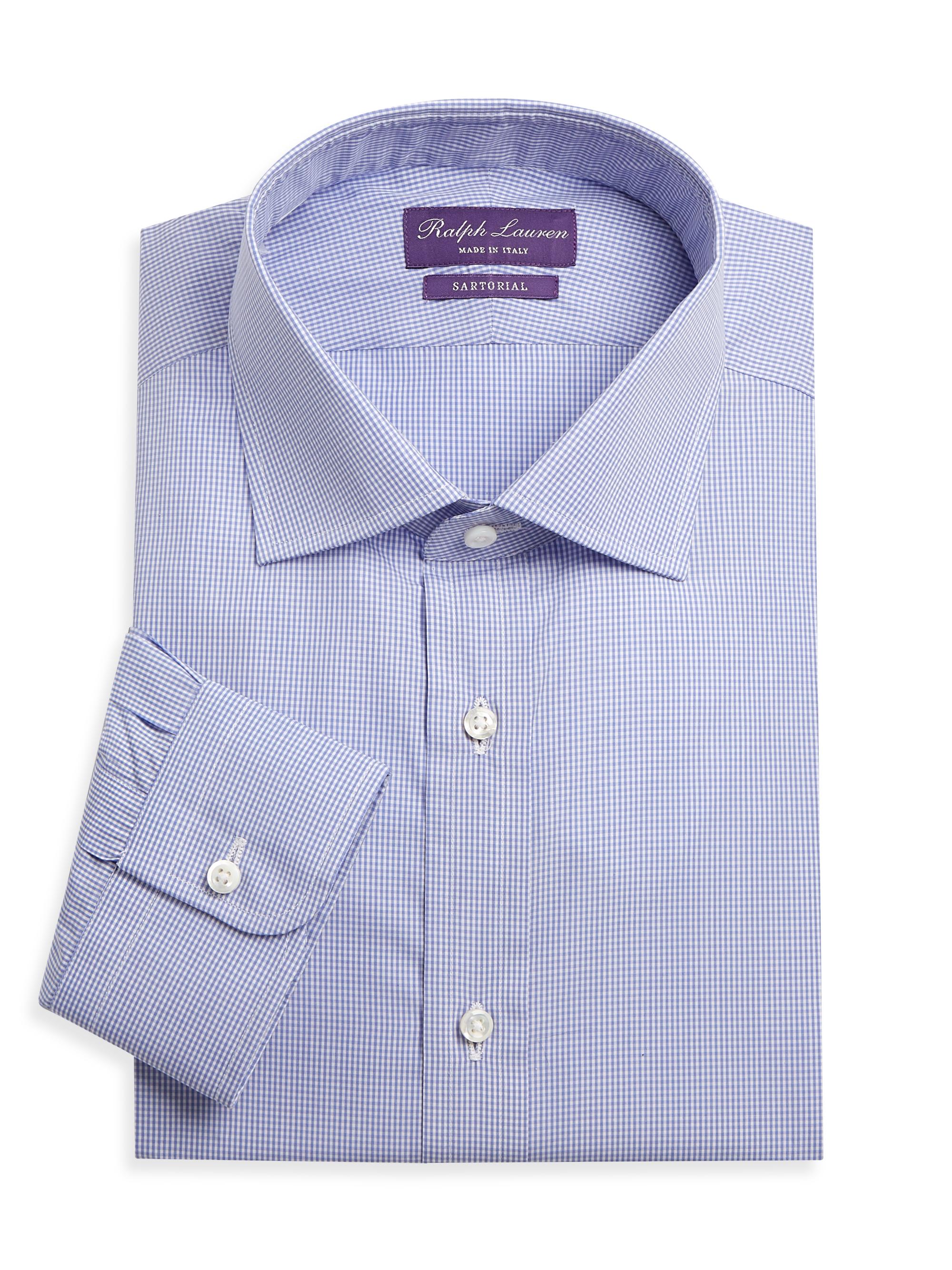 Ralph Lauren Purple Label Men's Aston Gingham Sport Shirt - Sky Blue White