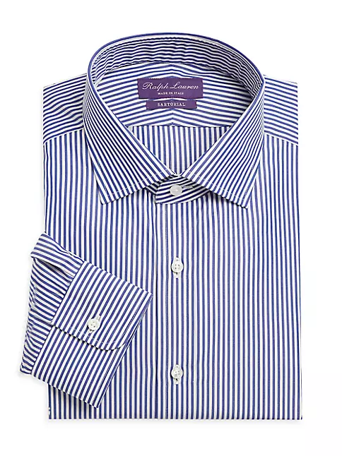 CHANEL Front Opening Stripe Long Sleeve Shirt Light Blue White