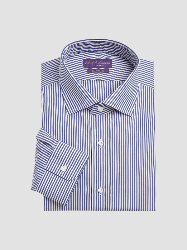 lauren ralph lauren dress shirt Polo Men's Pinpoint Classic Button Down Shirt, White, 15 32/33, Cotton The shirt has long sleeves and a striped pattern. Polo Ralph Lauren Men's Purepress