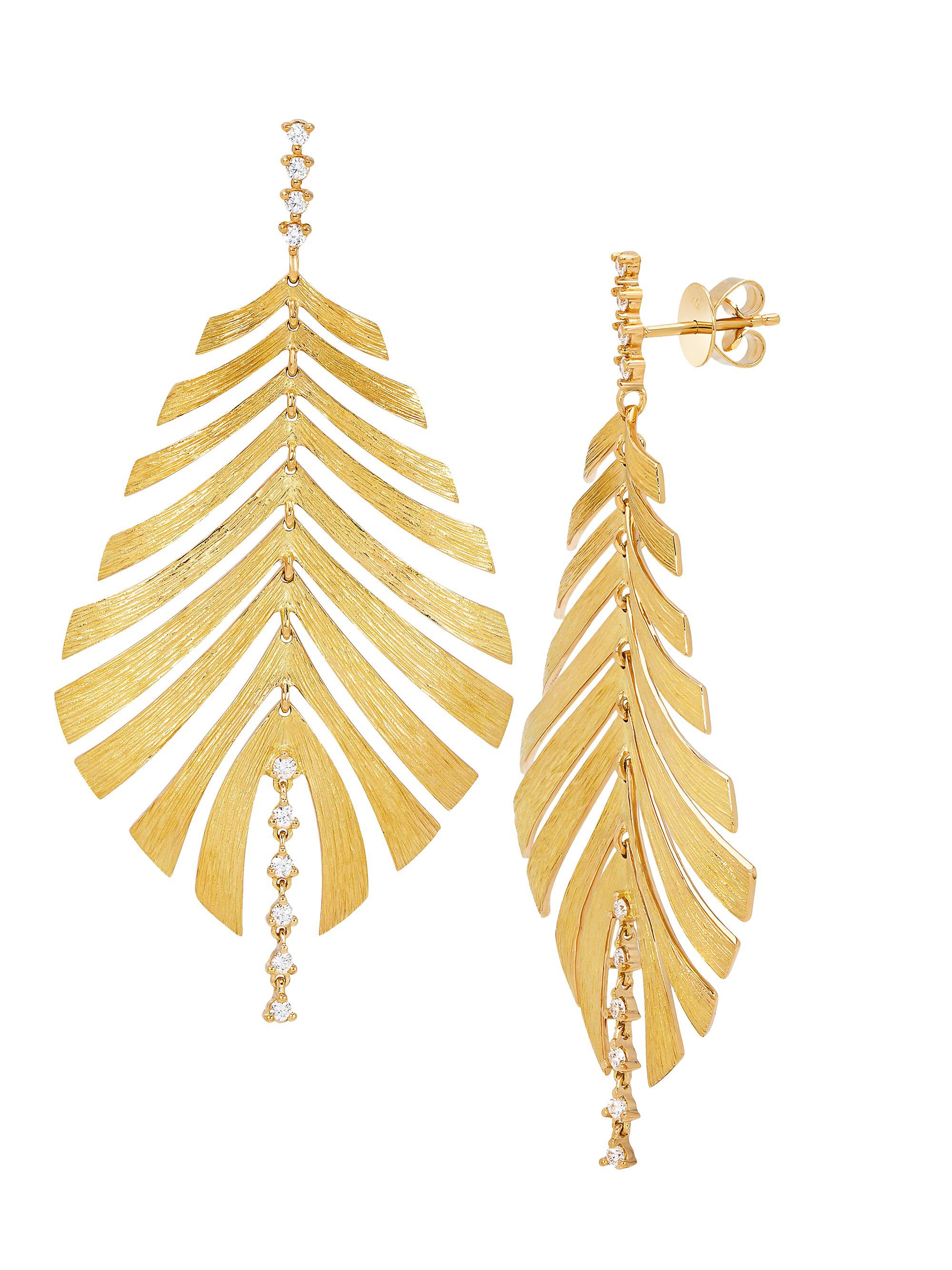 Hueb Women's Bahia 18K Yellow Gold & Diamond Leaf Earrings - Gold
