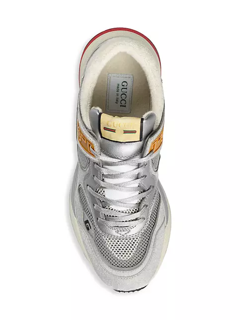 Gucci Silver/Grey Leather and Fabric Ultrapace Sneakers Size 39.5