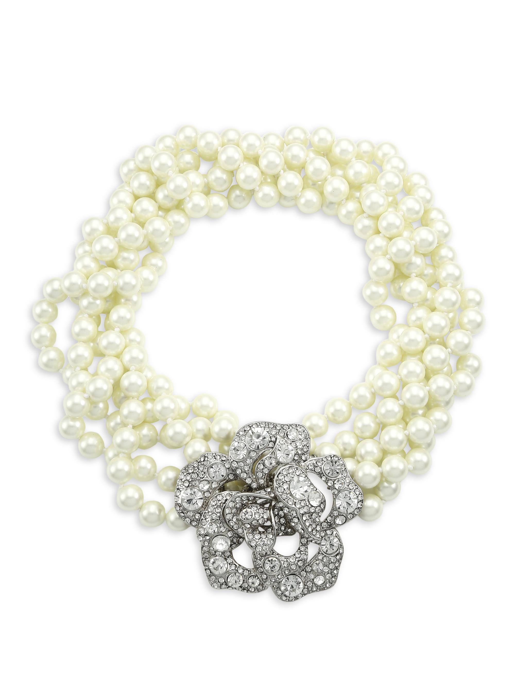 Kenneth Jay Lane Women's Glass Pearl & Crystal Flower Multi-Strand Necklace - Cultura Pearl