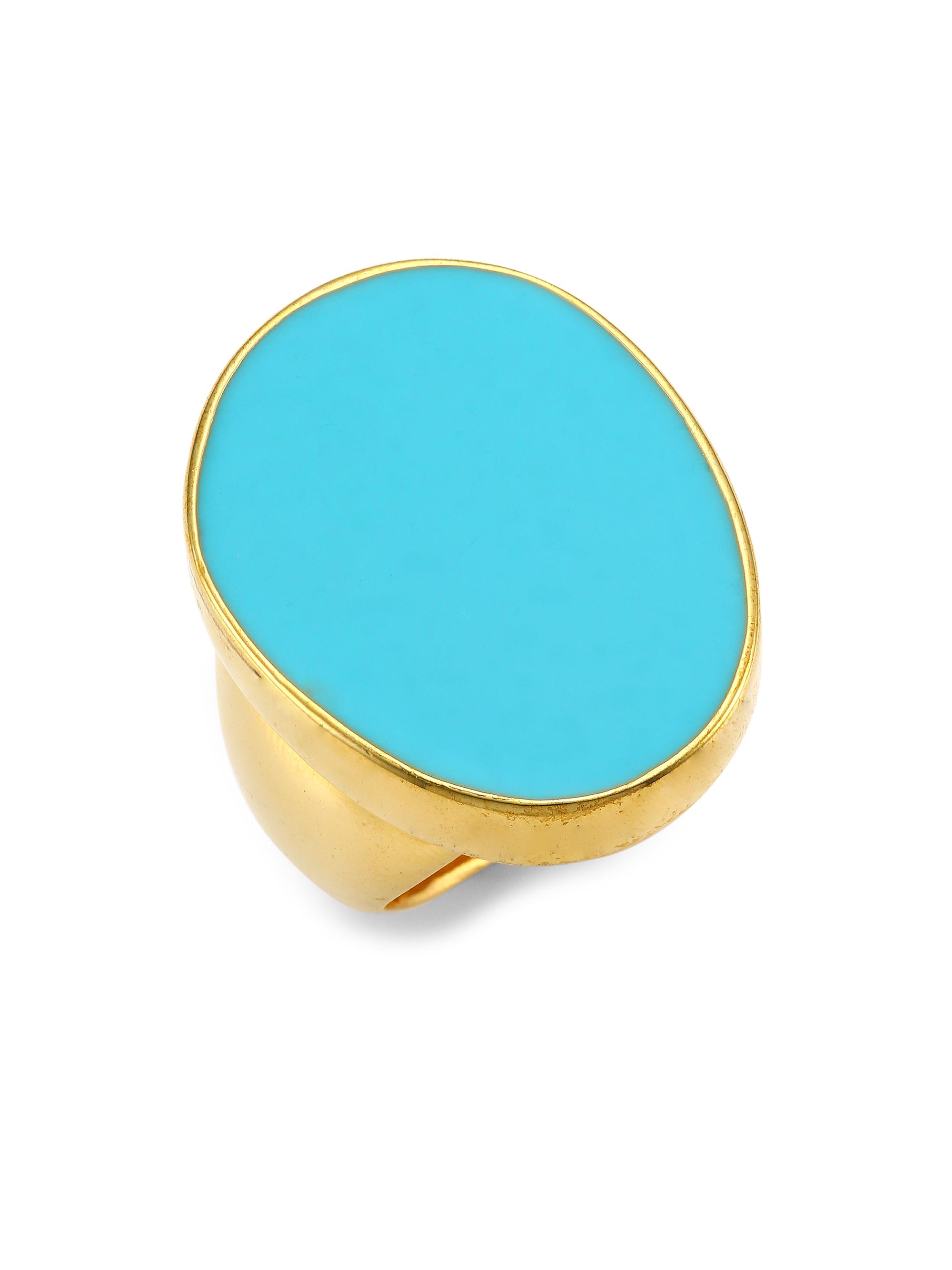Kenneth Jay Lane Women's 22K Goldplated & Turquoise Enamel Cocktail Ring - Polished Gold Turquoise