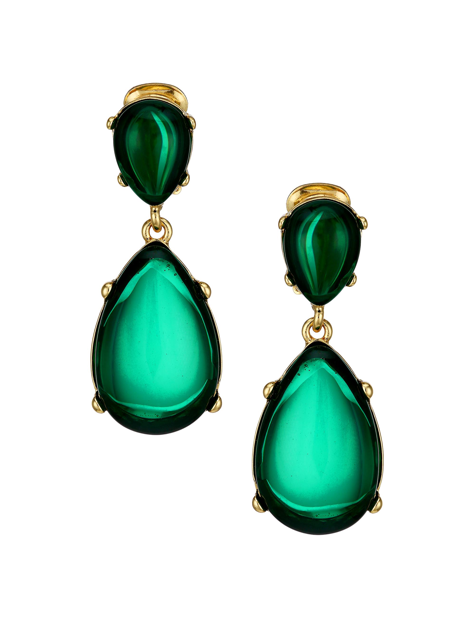Kenneth Jay Lane Women's Emerald Resin Double-Drop Clip-On Earrings - Yellow Goldtone