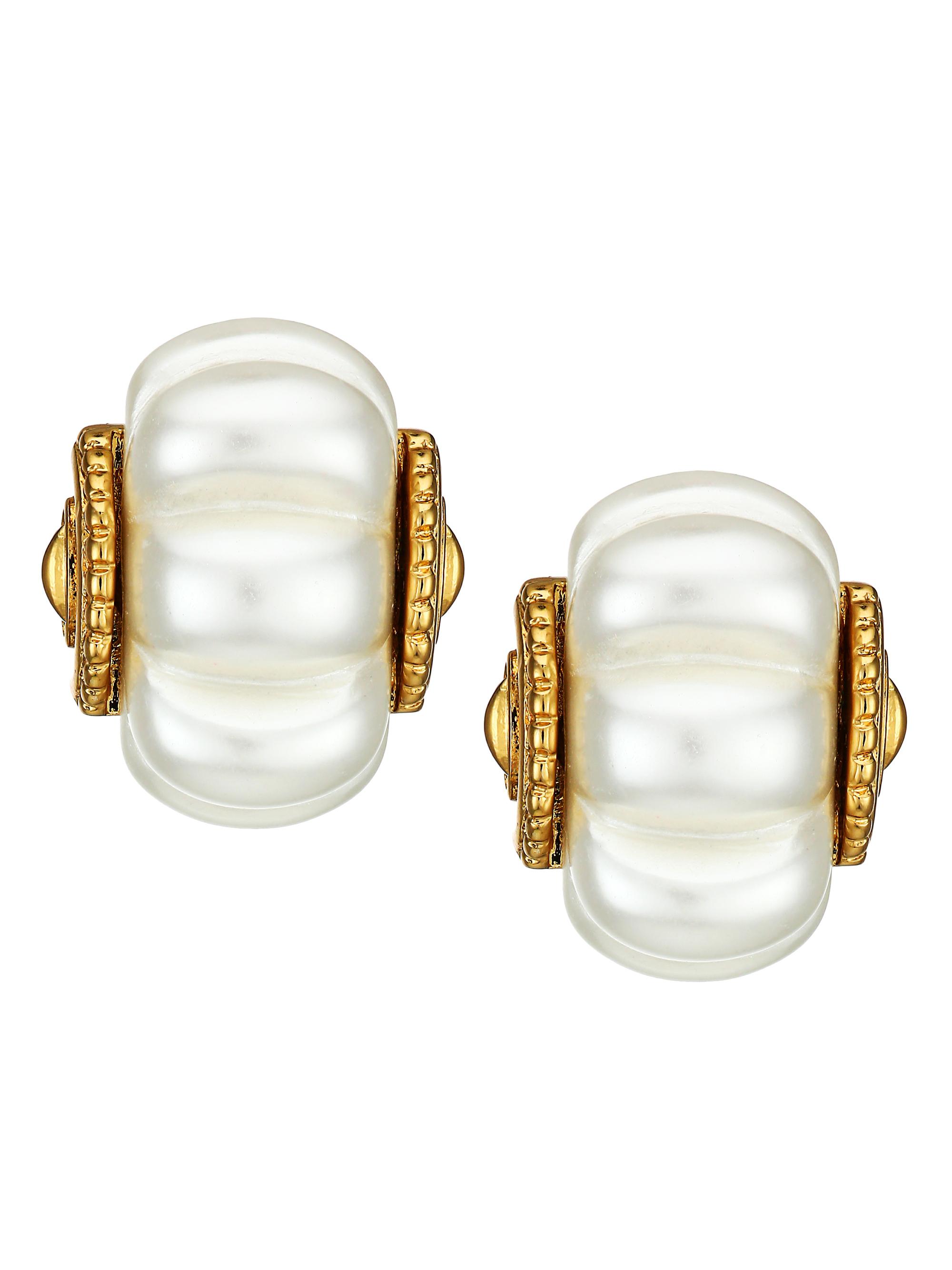 Kenneth Jay Lane Women's 22K Goldplated & Pearlized Resin Shrimp Hoop Clip-On Earrings - Pearl