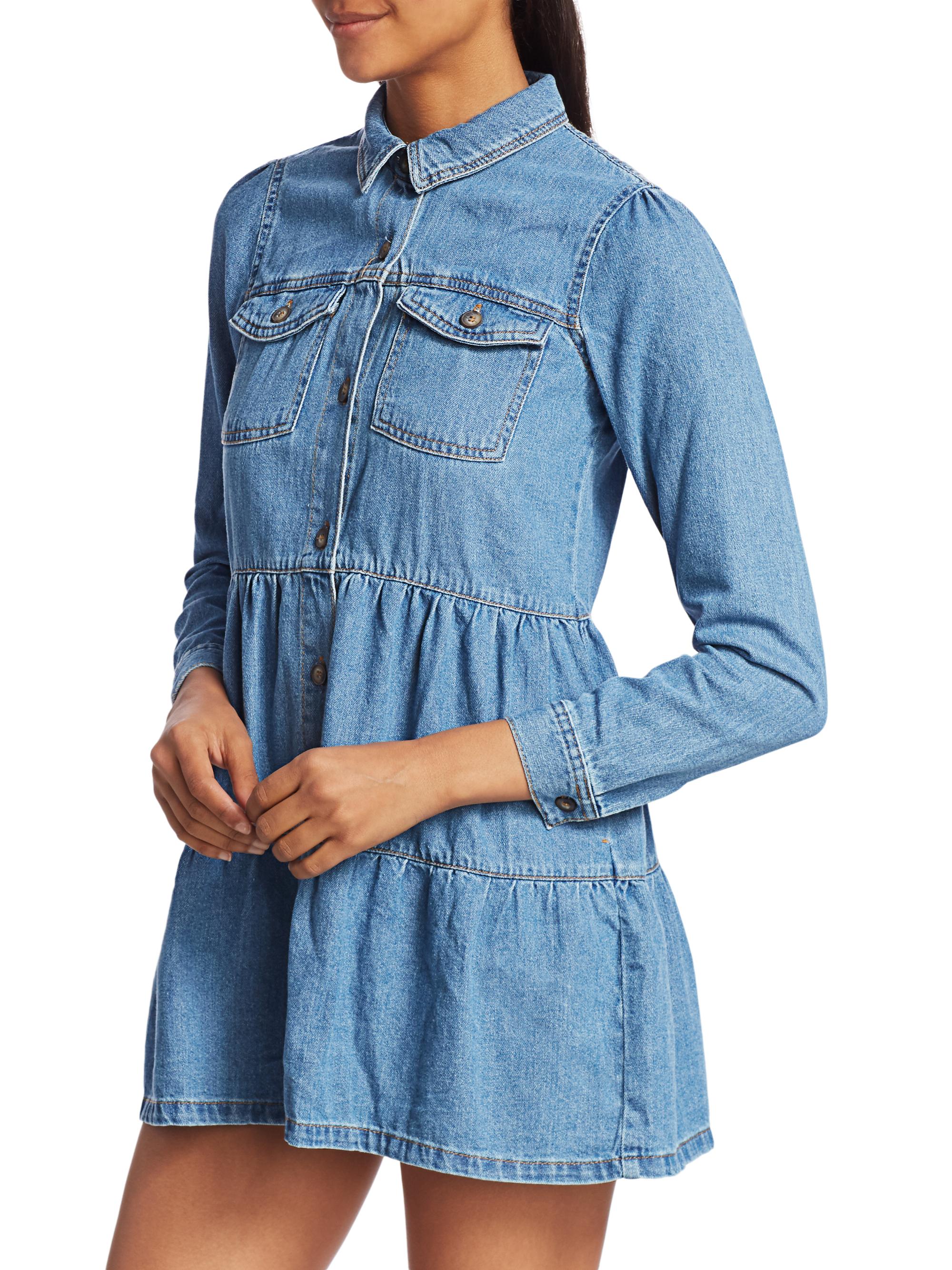 Top free people nicole denim shirt dress Sale FREE PEOPLE Nicole Denim  Shirt Dress Size S Long Sleeve Tiered Short Mini Tunic eBay | rofudogshop.de