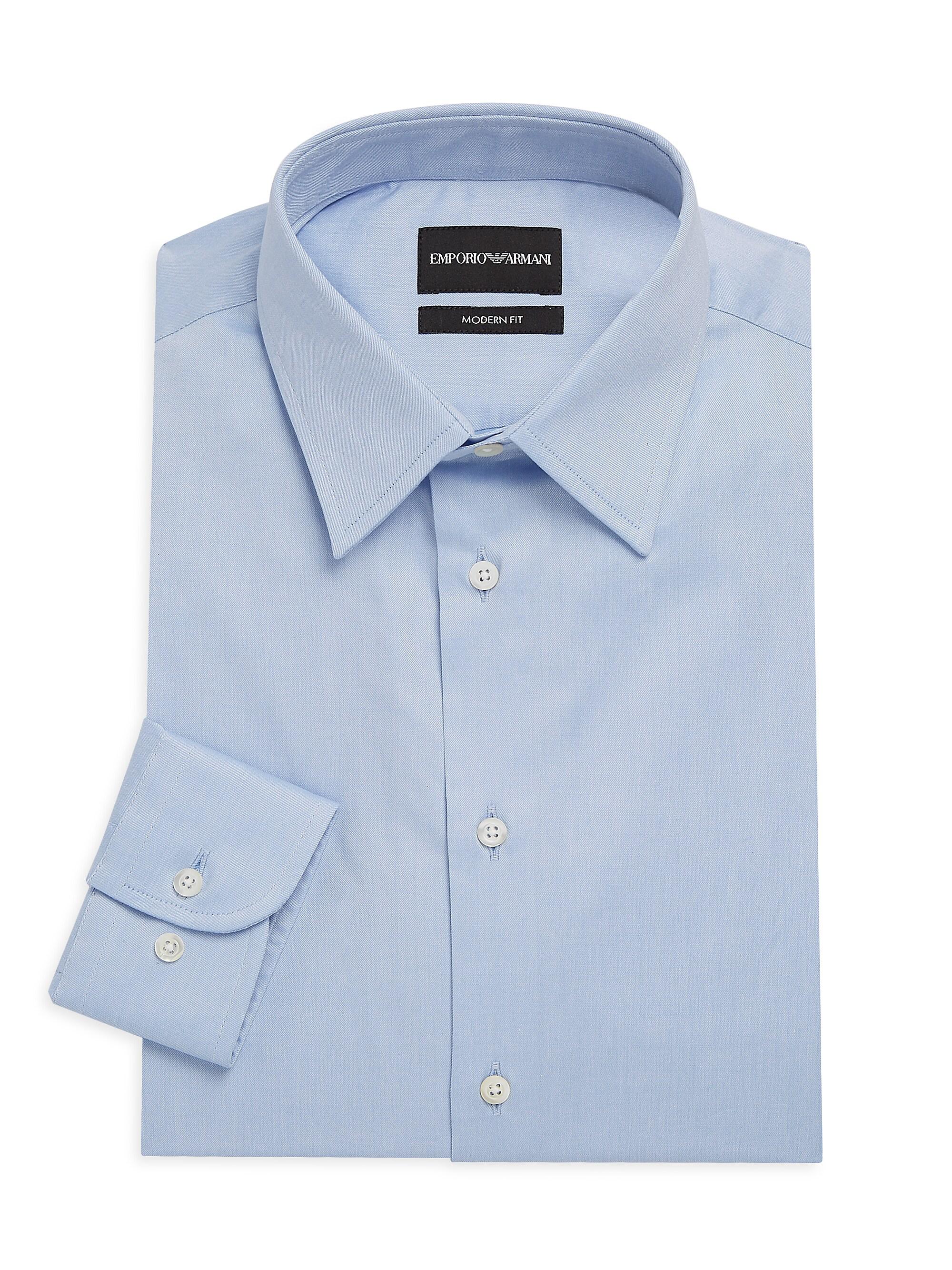 Emporio Armani Men's Modern-Fit Solid Dress Shirt - Blue