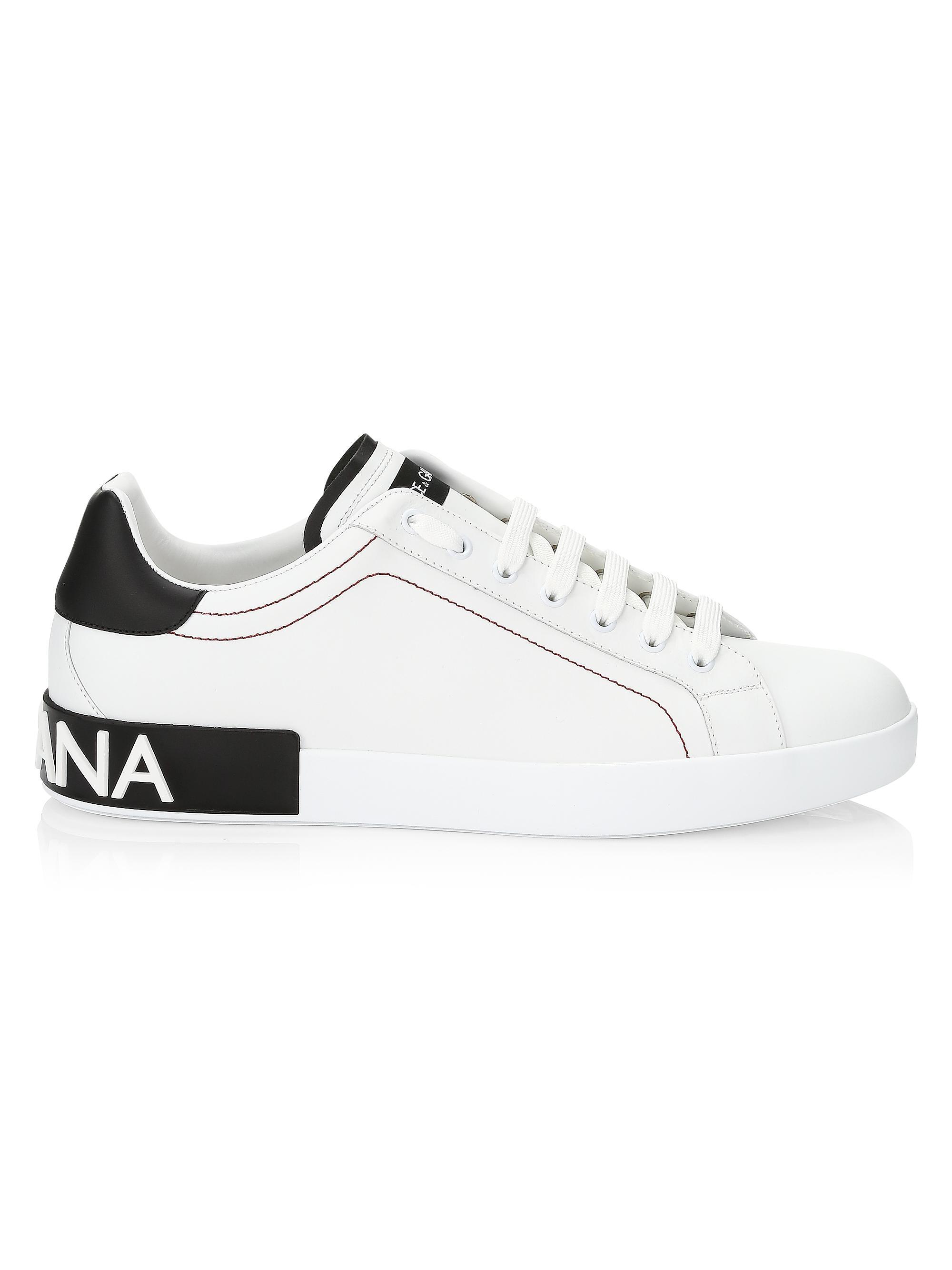 Dolce & Gabbana Men's Portofino Leather Sneakers - White Black | Thumbnail 6