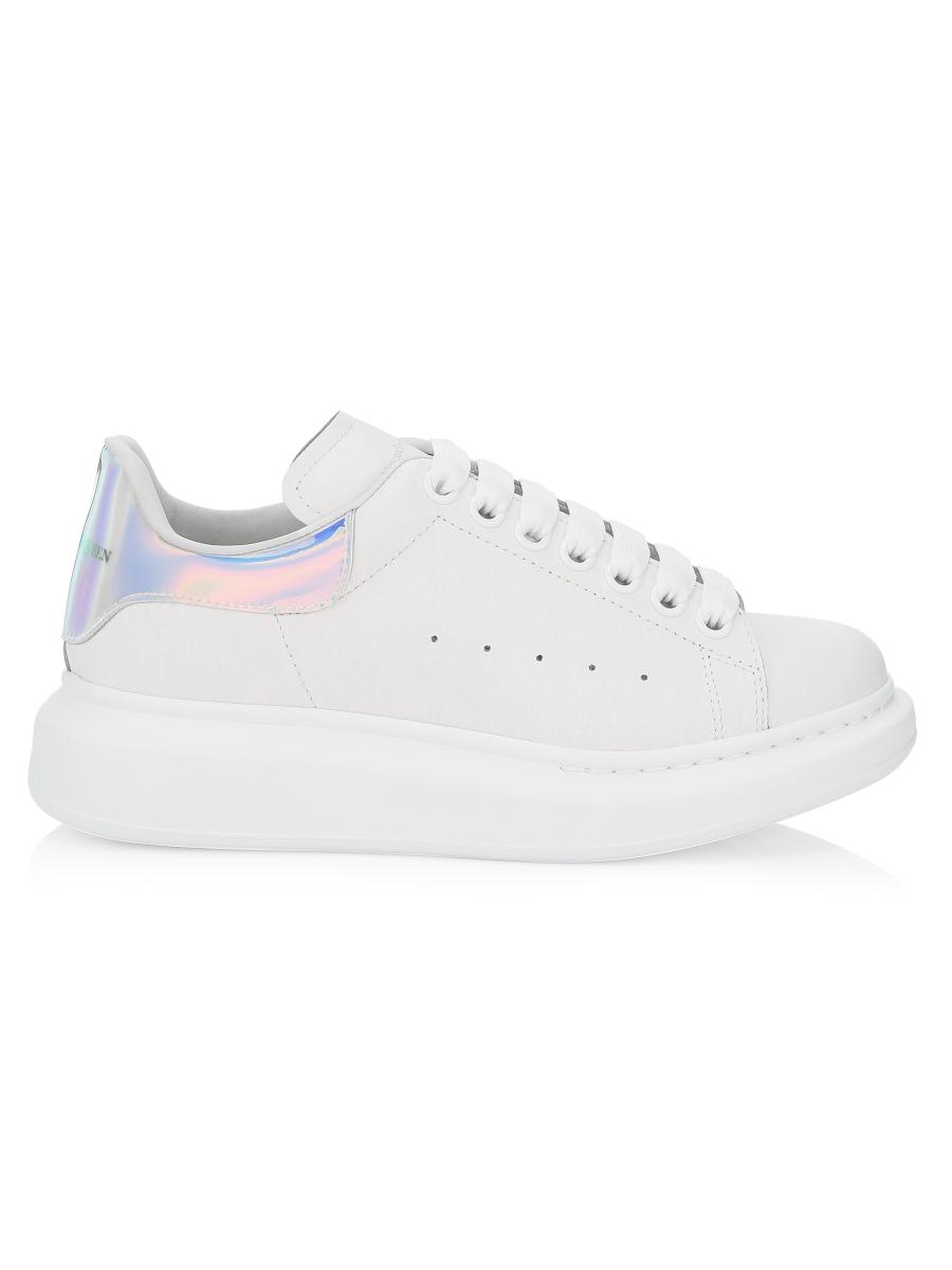 McQueen Women's Oversized Iridescent Logo Leather Sneakers