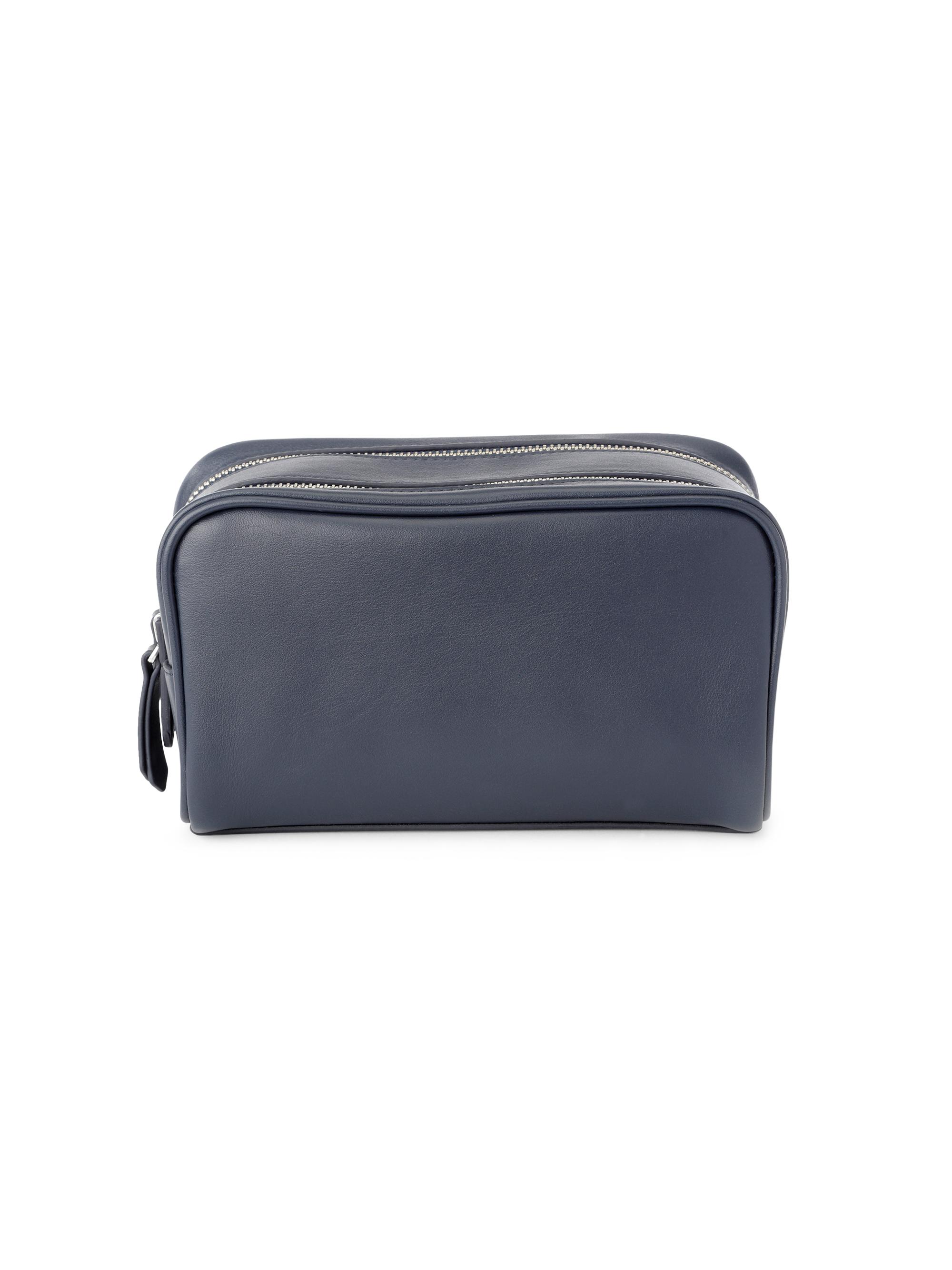 Royce New York Double Zip Leather Toiletry Bag - Navy Blue