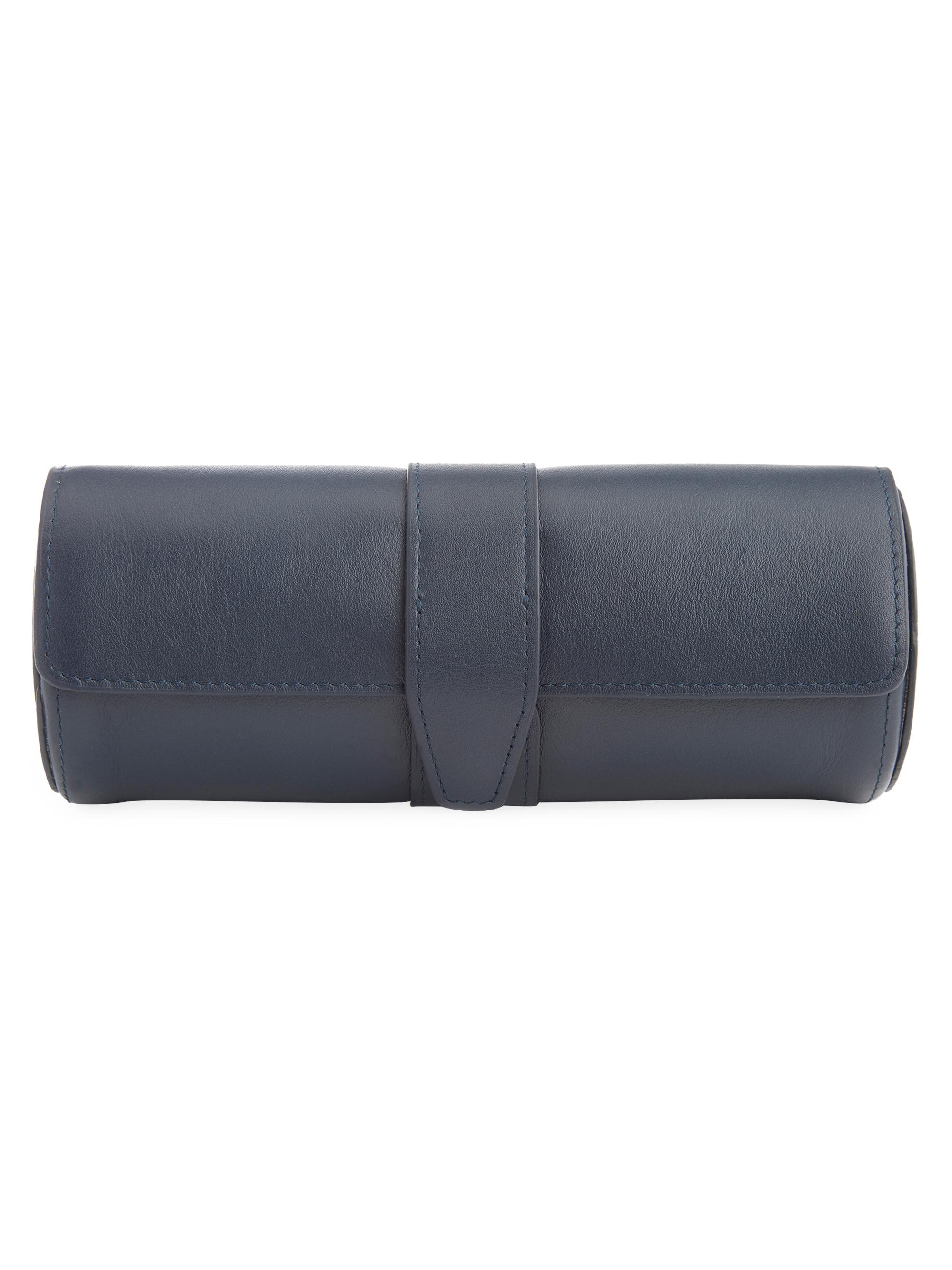 Royce New York Women's Leather Travel Watch Roll - Navy Blue