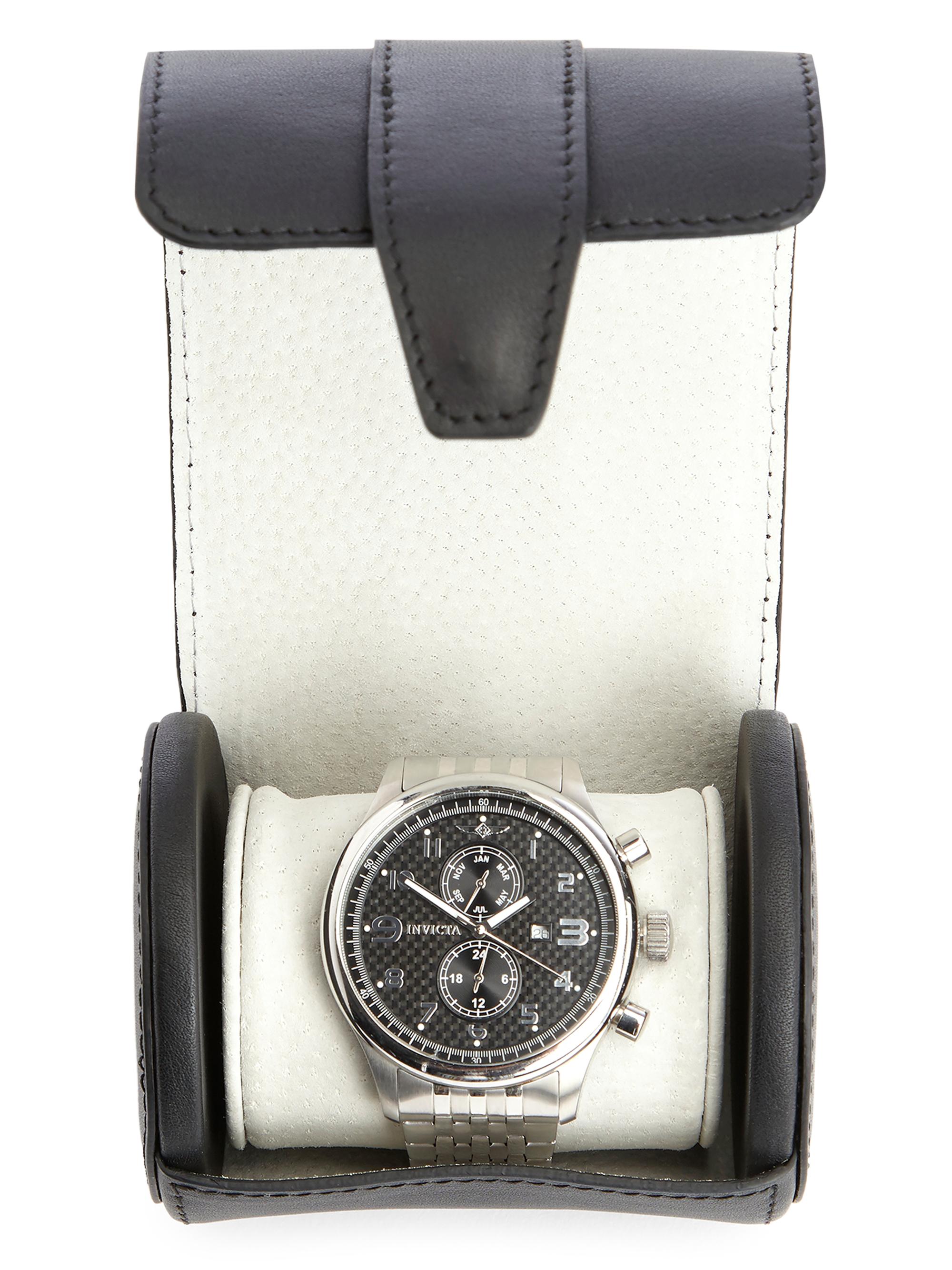 Royce New York Women's Single Leather Travel Watch Roll - Navy Blue | Thumbnail 3