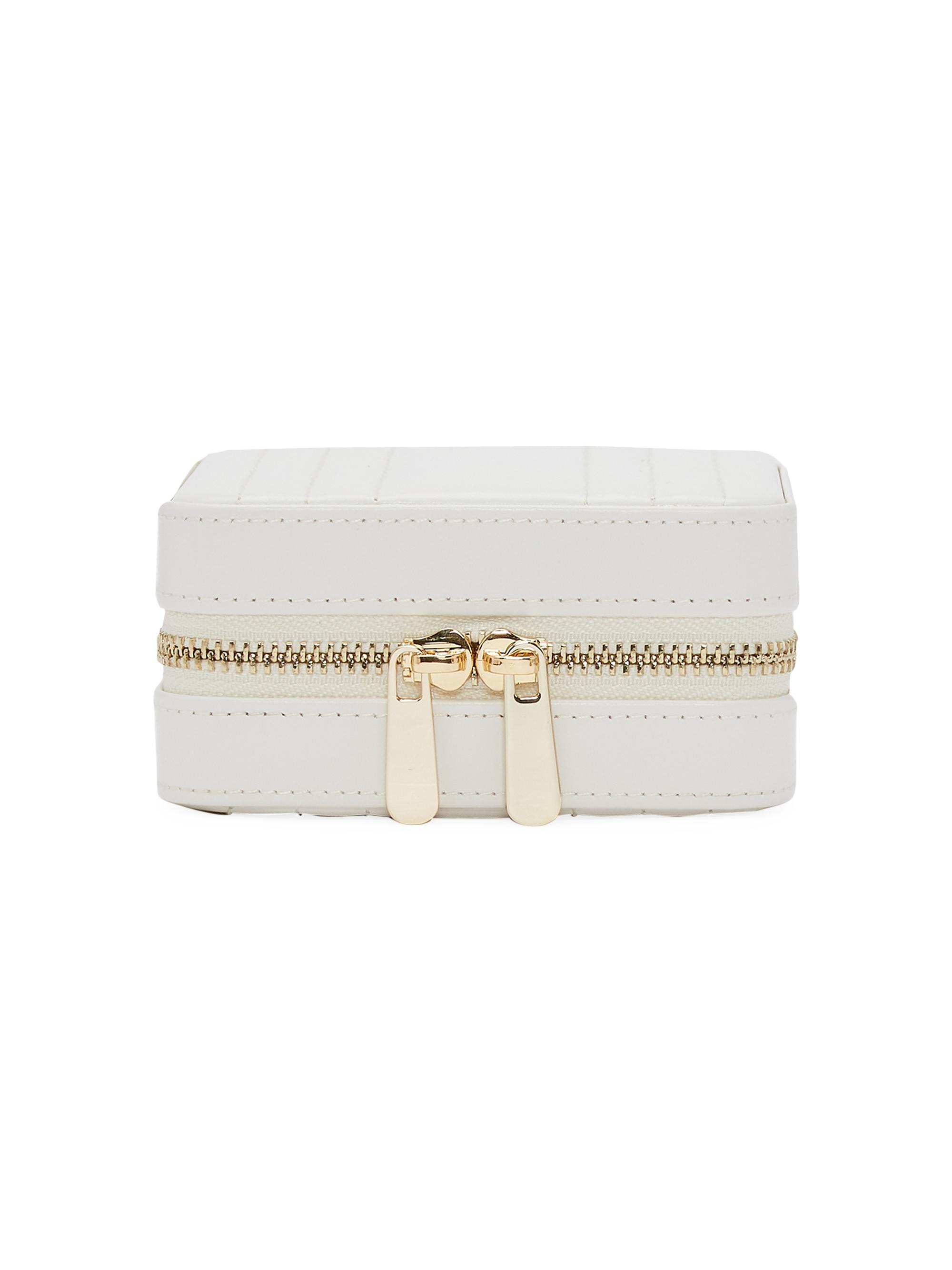 Wolf Maria Square Quilted Leather Zip Jewelry Case - White