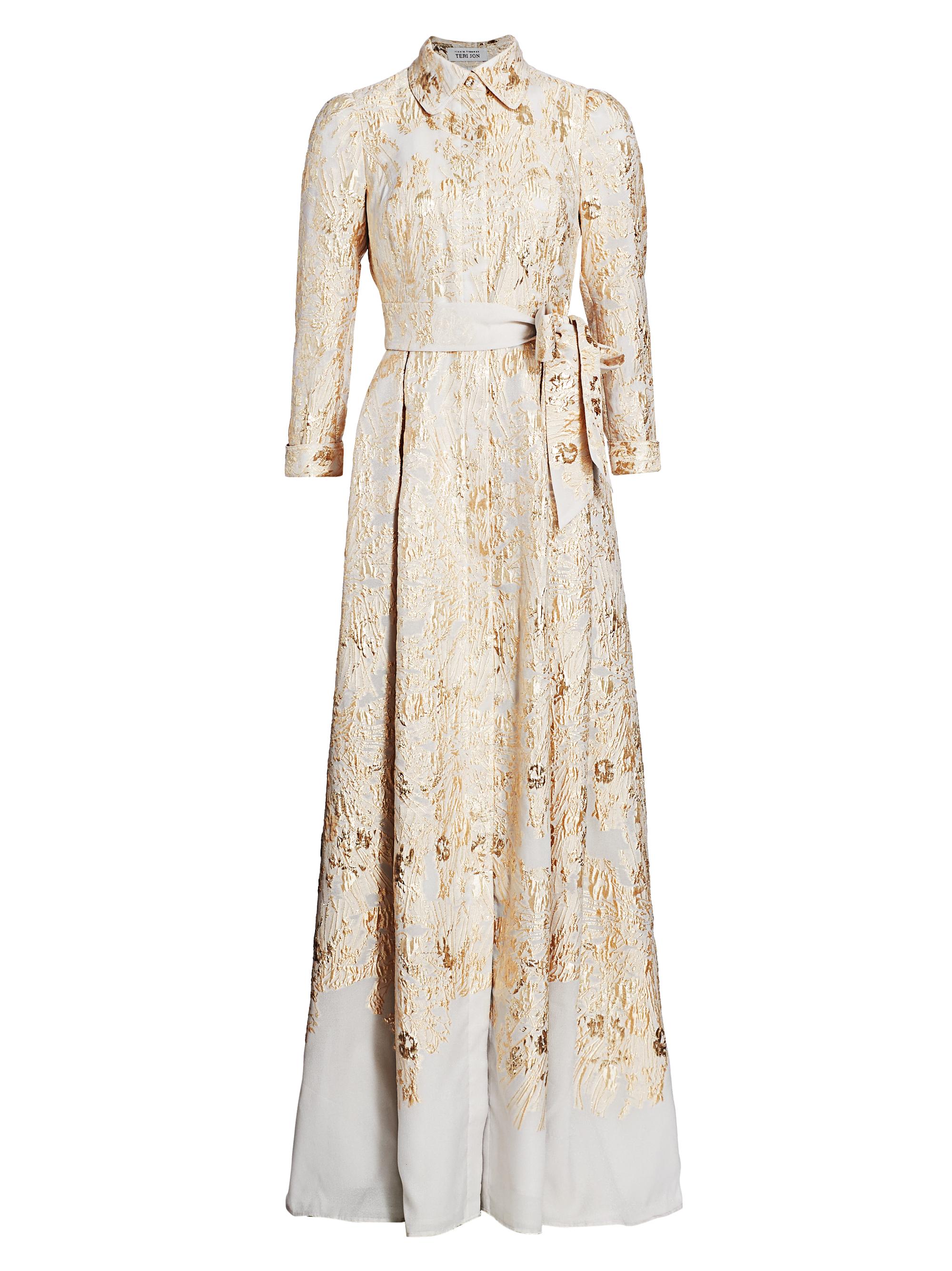 Teri Jon by Rickie Freeman Women's Brocade Shirt Gown - Gold