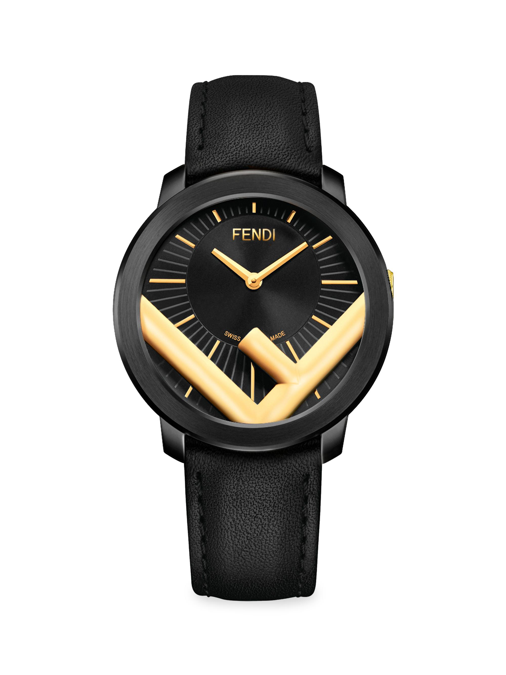 Fendi Timepieces Men's Run Away Stainless Steel & Leather-Strap Watch - Black Gold