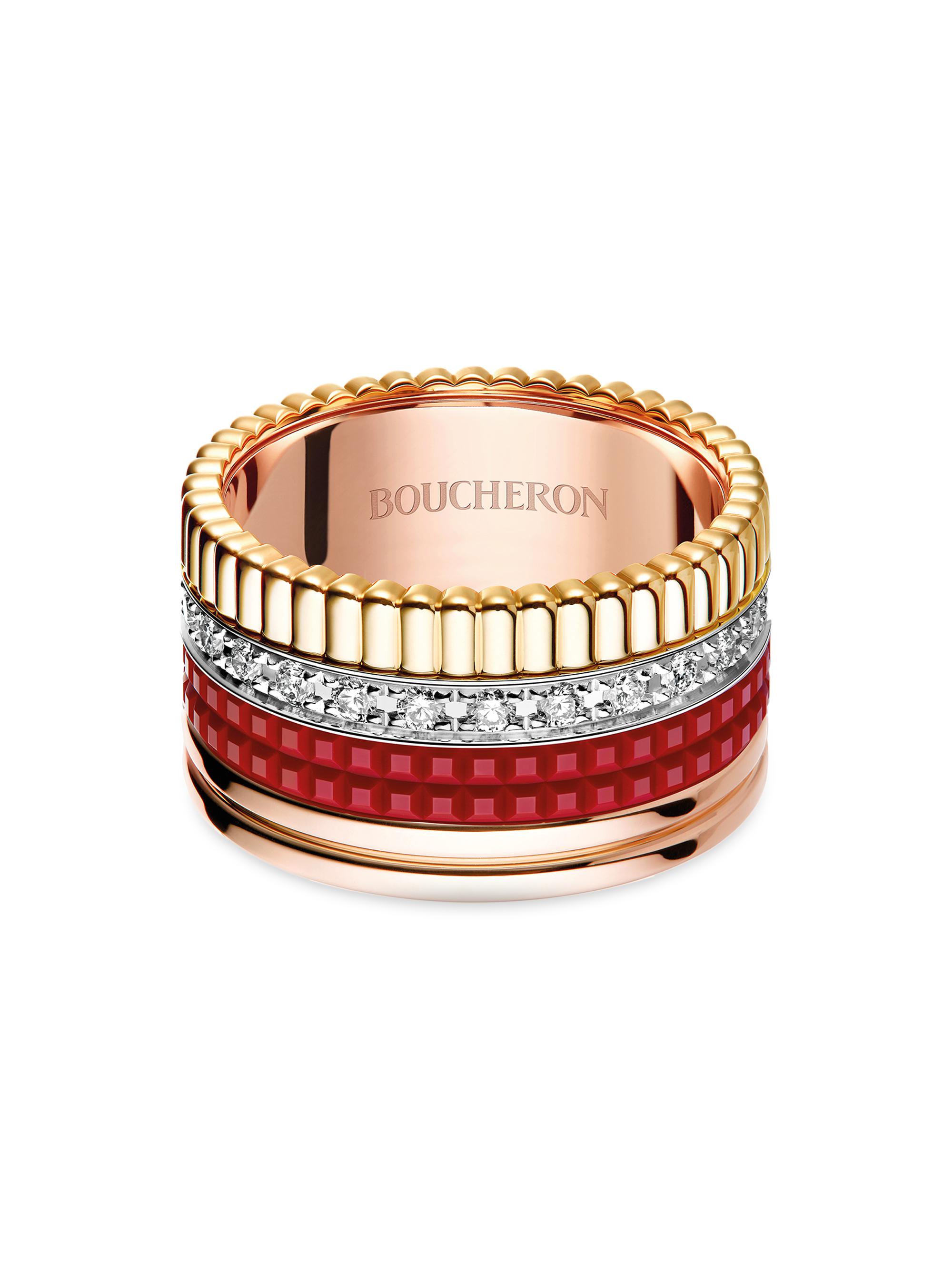 Boucheron Women's Quatre Red Edition Tri-Tone 18K Gold, Ceramic & 0.49 TCW Diamond Ring