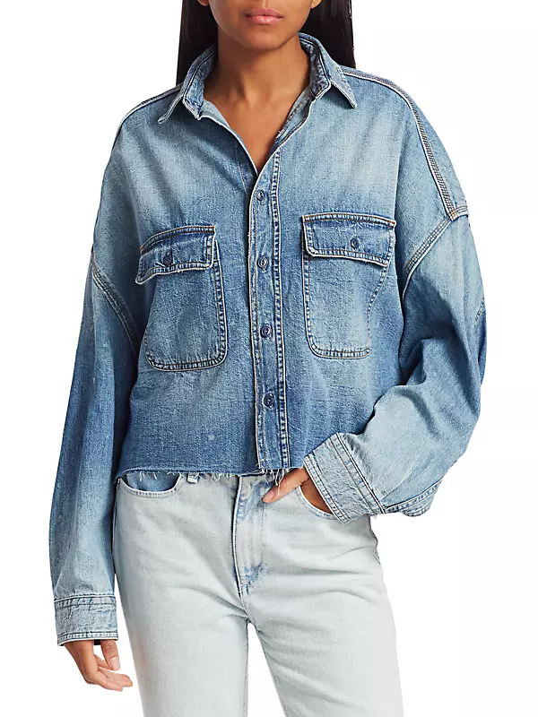 Shop R13 Cropped Denim Shirt | Saks Fifth Avenue Shop R13 Cropped Denim Shirt | Saks Fifth Avenue