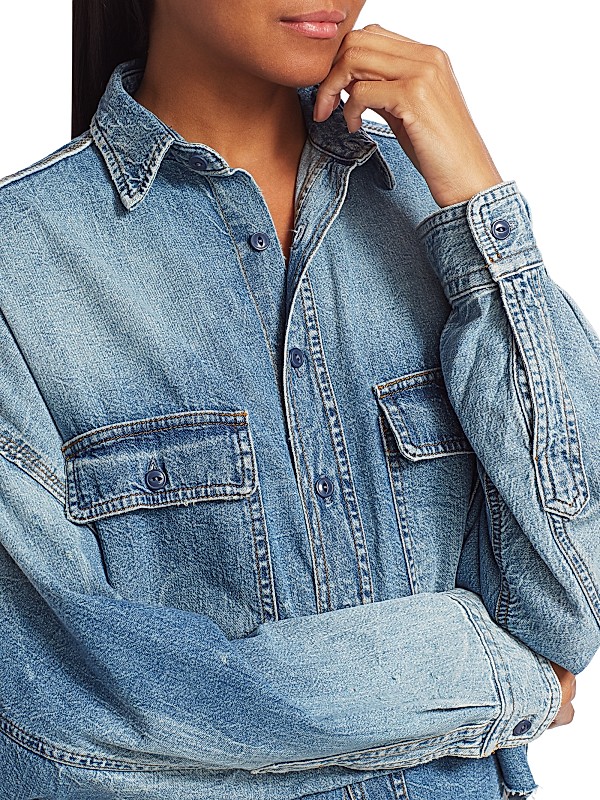 Shop R13 Cropped Denim Shirt | Saks Fifth Avenue Shop R13 Cropped Denim Shirt | Saks Fifth Avenue