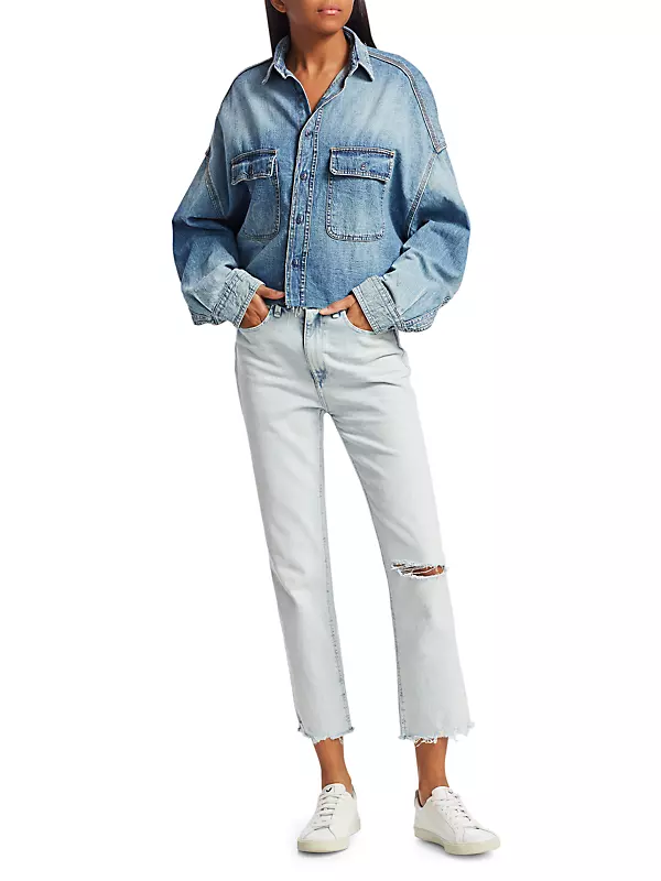 Shop R13 Cropped Denim Shirt | Saks Fifth Avenue Shop R13 Cropped Denim Shirt | Saks Fifth Avenue
