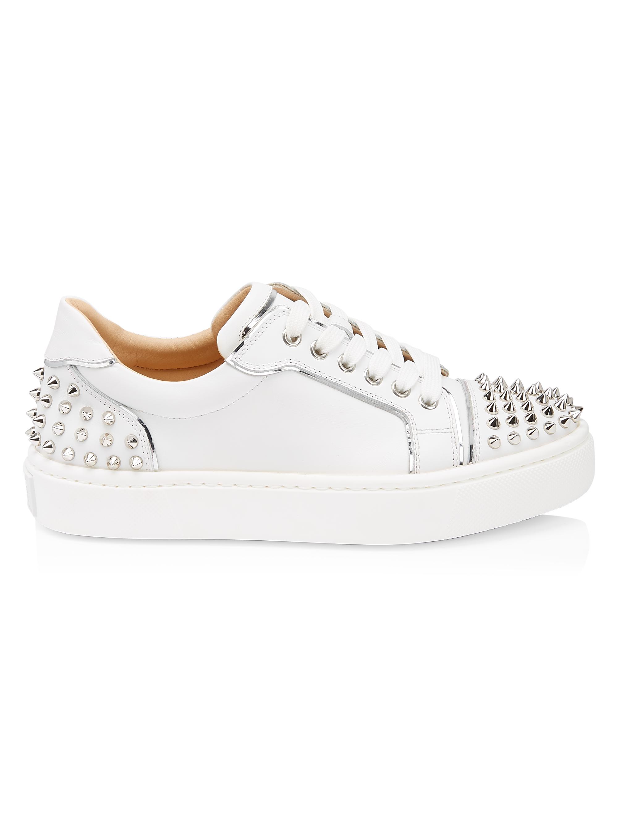 Christian Louboutin Women's Vieira Spiked Leather Sneakers - Bianco Silver