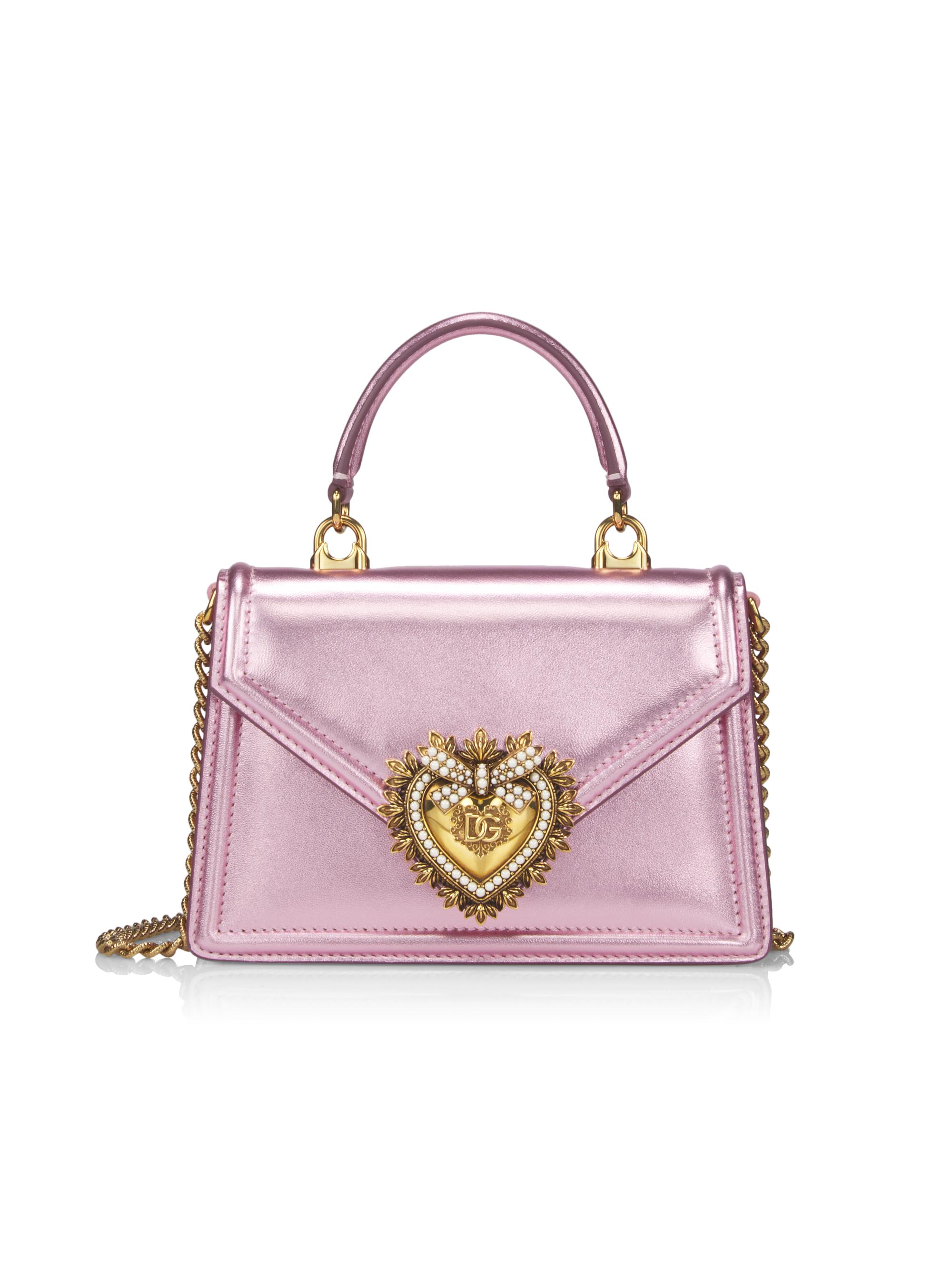 Dolce & Gabbana Women's Devotion Metallic Leather Top Handle Bag - Pink Laminato