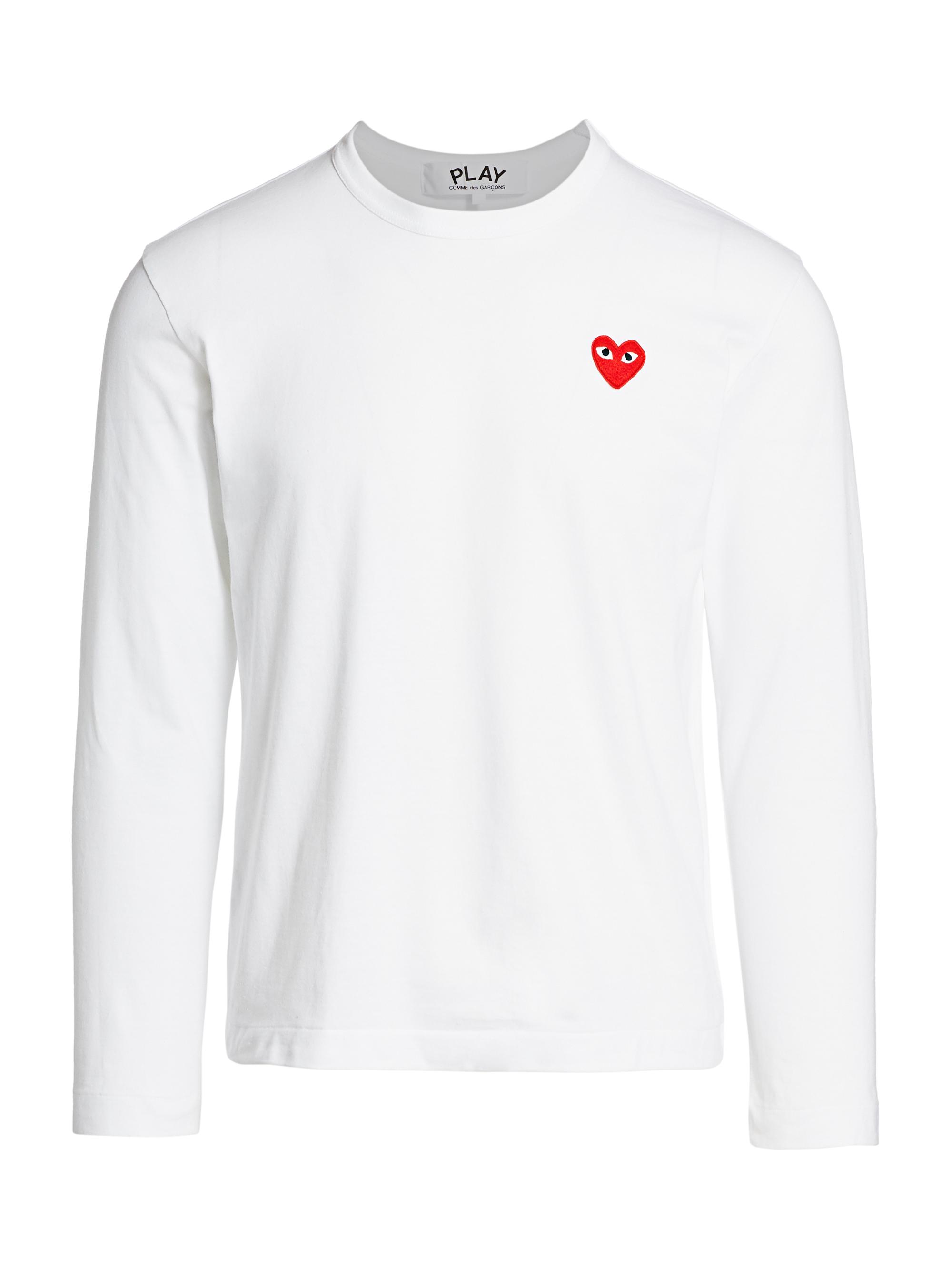 Comme des Garçons PLAY Men's Red Heart Long-Sleeve Tee - White