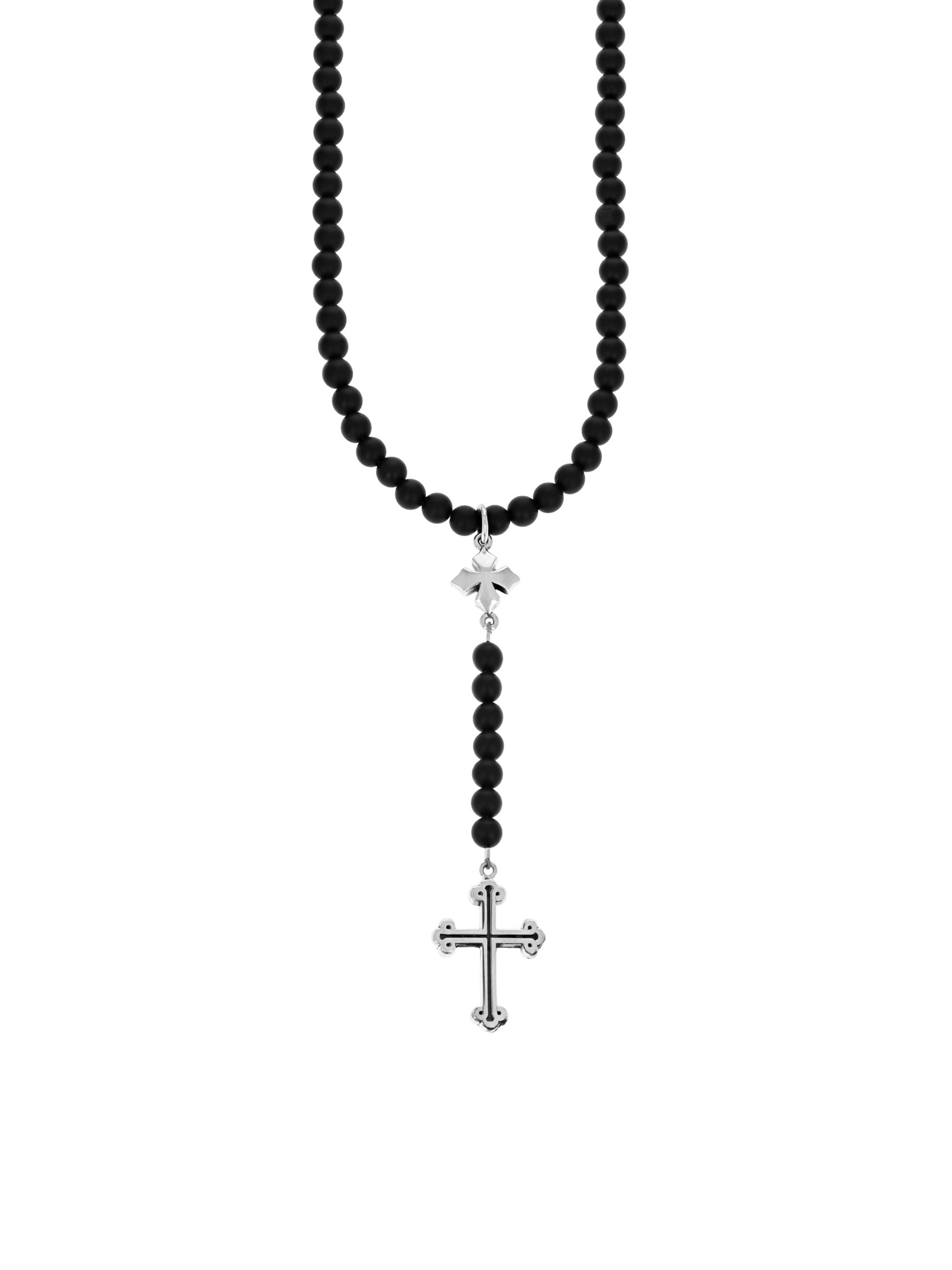 King Baby Studio Men's New Classics Sterling Silver Beaded Cross Rosary - Silver