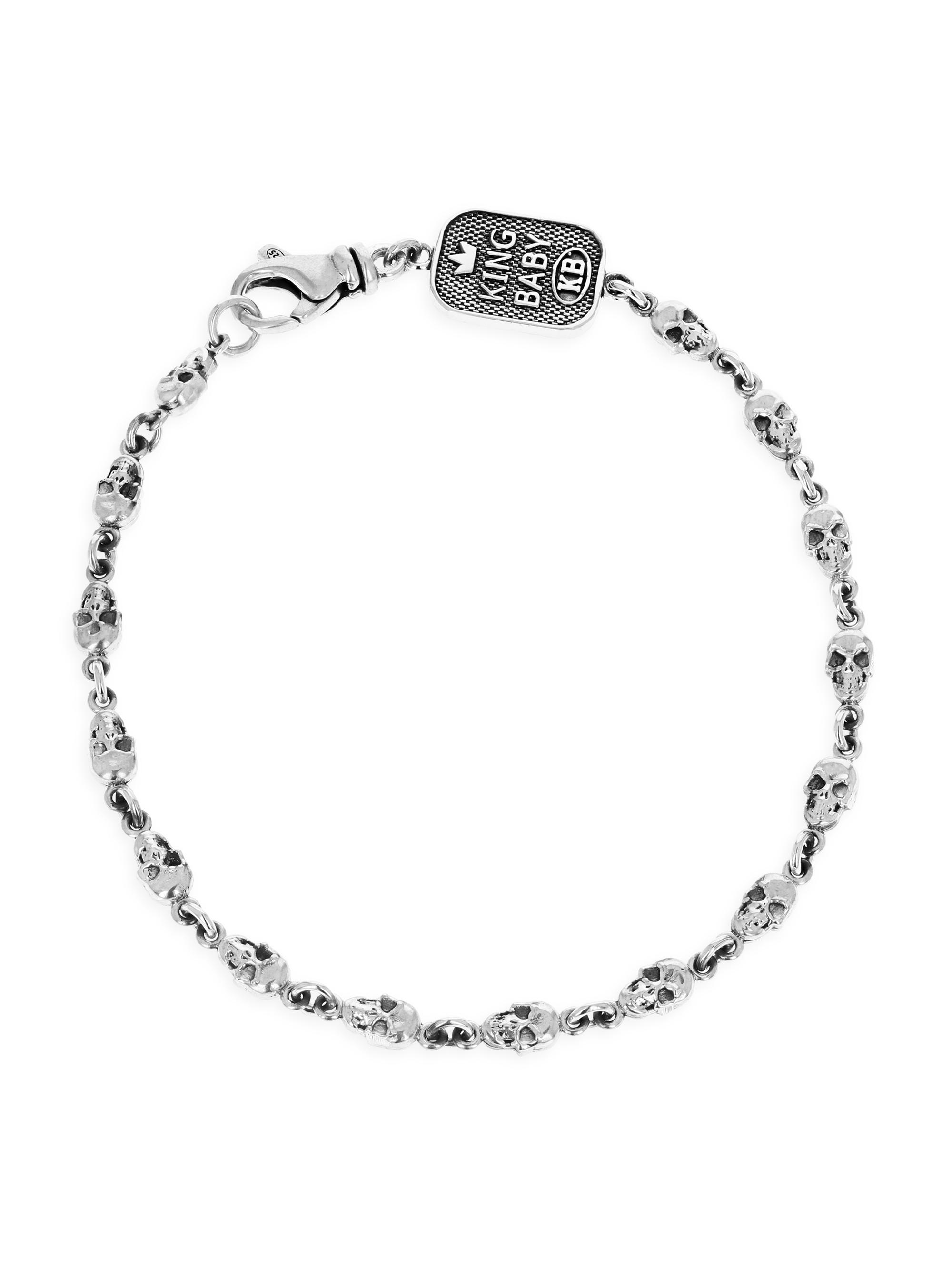 King Baby Studio Men's New Classics Skull Chainlink Sterling Silver Bracelet - Silver