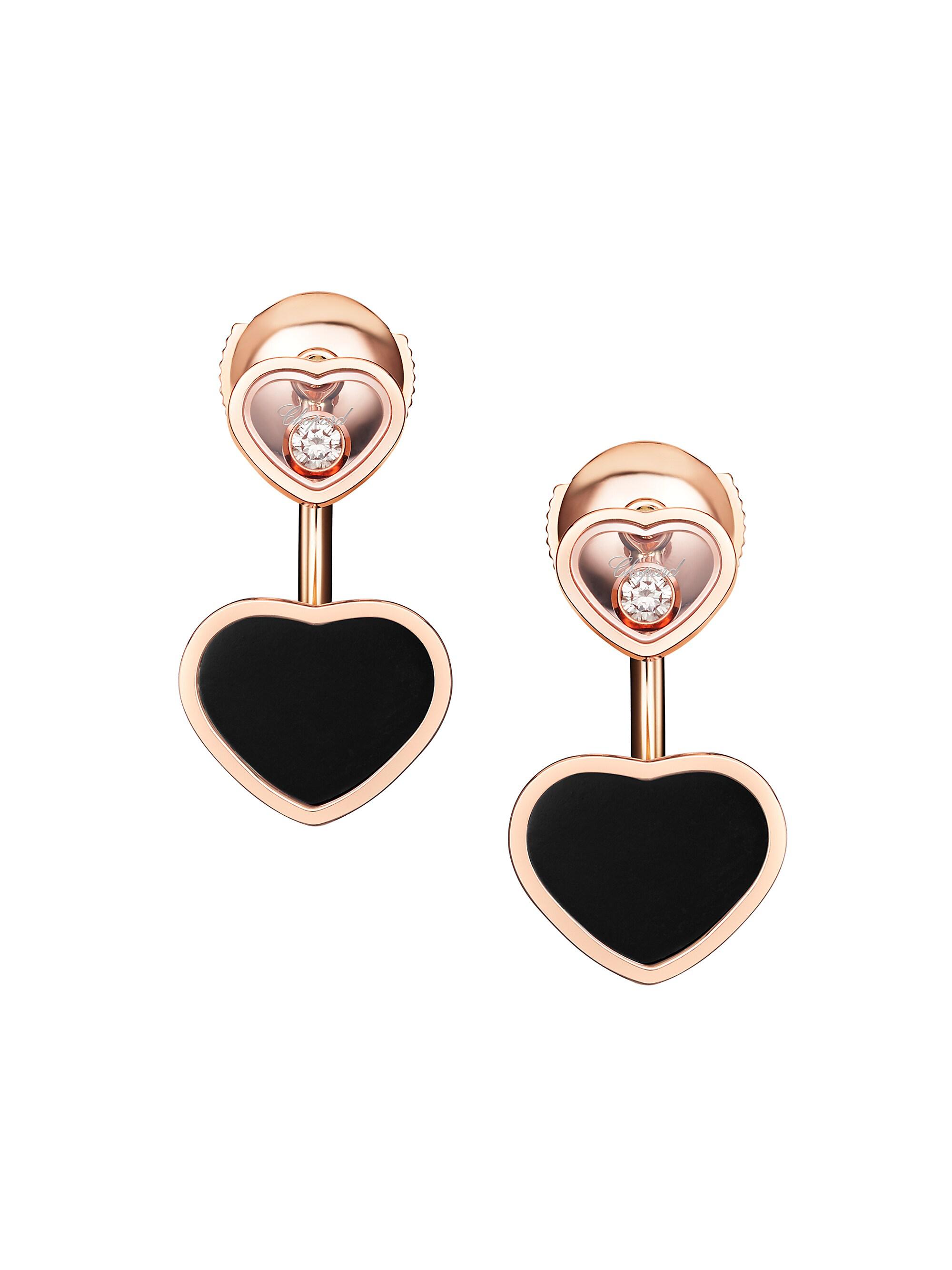 Chopard Women's Happy Hearts 18K Rose Gold, Diamond & Onyx Earrings - Rose Gold