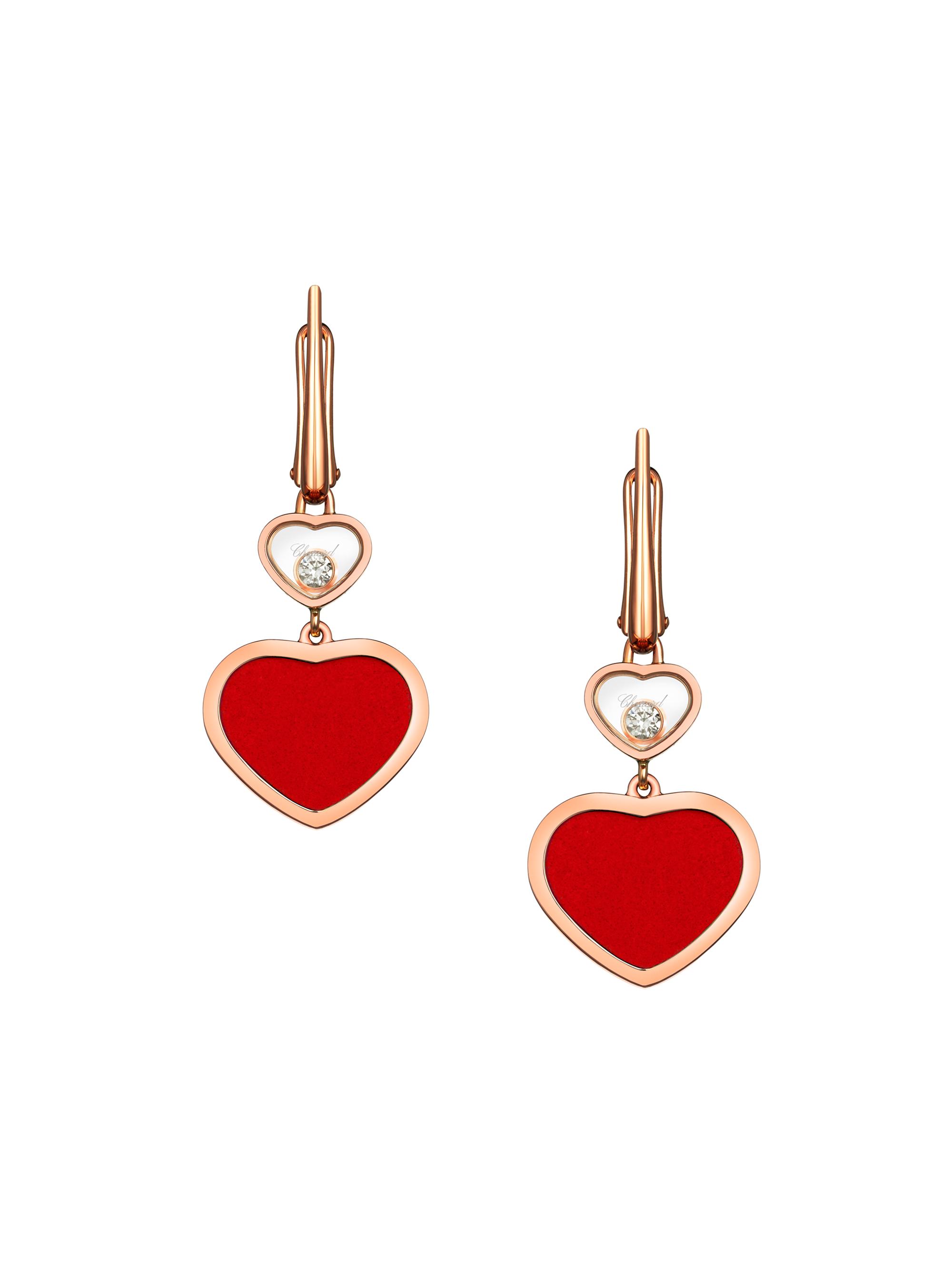 Chopard Women's Happy Hearts 18K Rose Gold, Diamond & Red Stone Drop Earrings