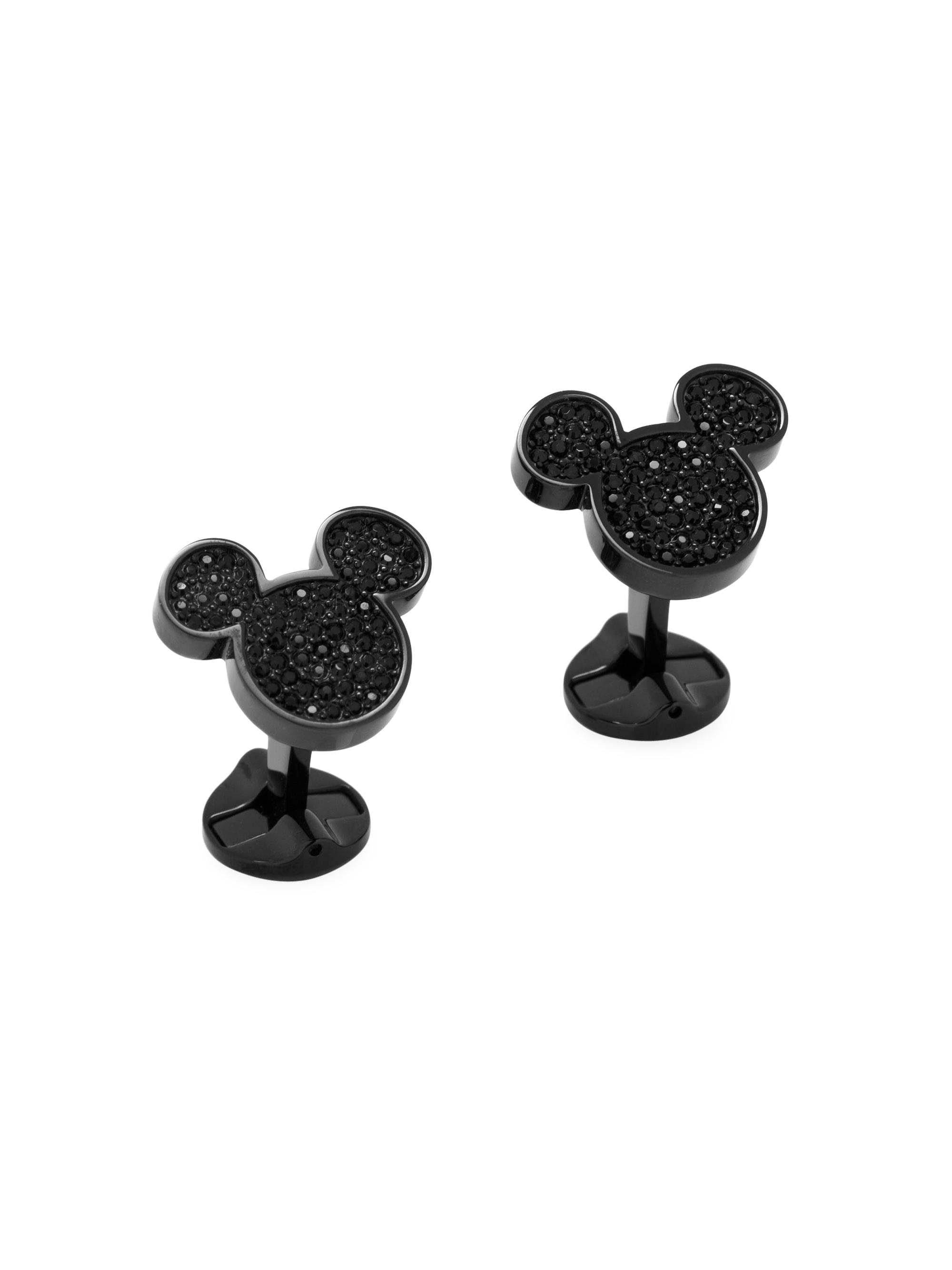 Cufflinks, Inc. Men's Disney Stainless Steel Black Pave Crystal Mickey Mouse Cufflinks - Black