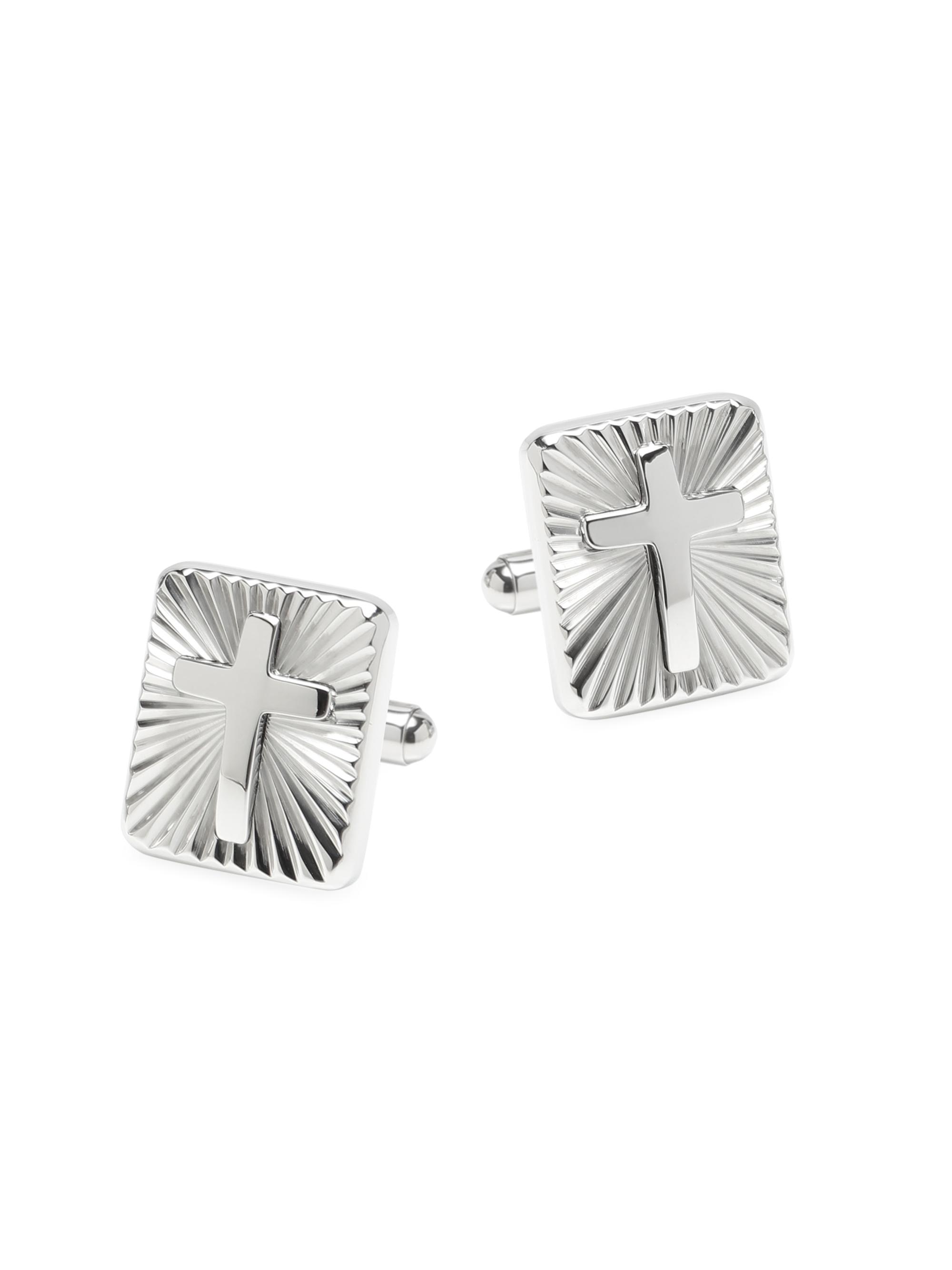 Cufflinks, Inc. Men's Ox & Bull Trading Co. Radiant Cross Stainless Steel Cufflinks - Silver