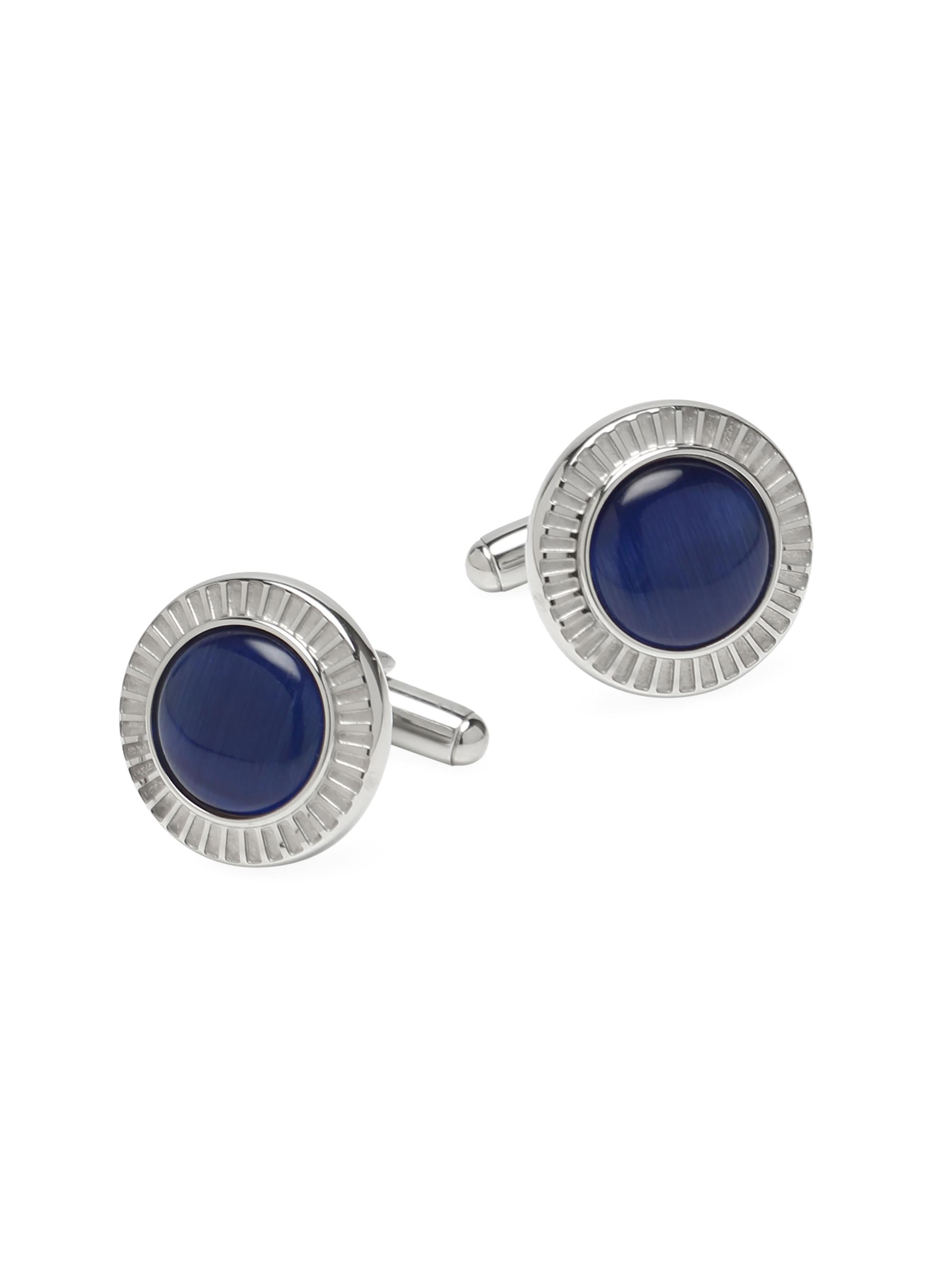 Cufflinks, Inc. Men's Ox & Bull Trading Co. Radiant Blue Catseye Stainless Steel Cufflinks - Blue