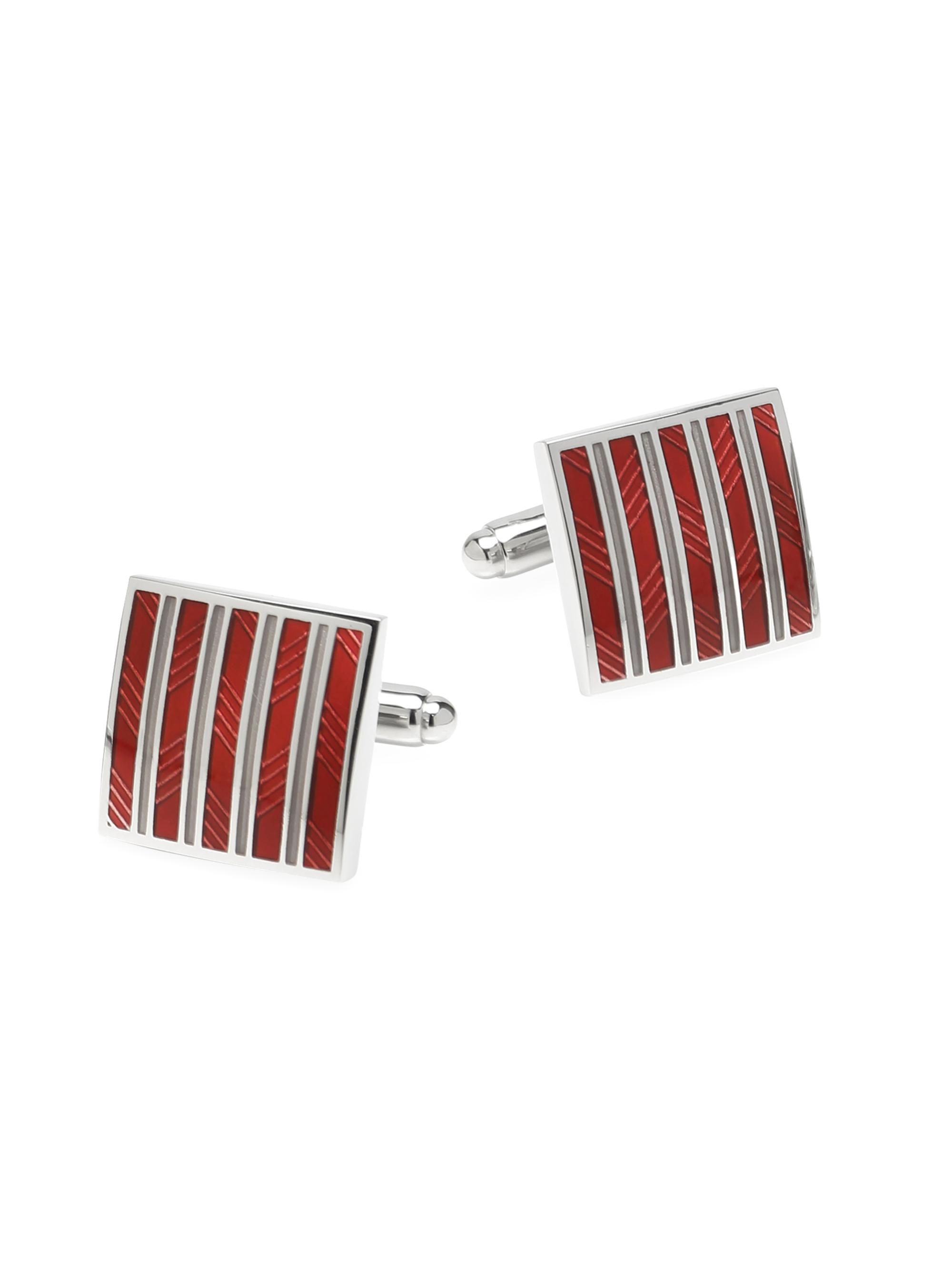 Cufflinks, Inc. Men's Ox & Bull Trading Co, Red and Gray Striped Square Cufflinks - Red