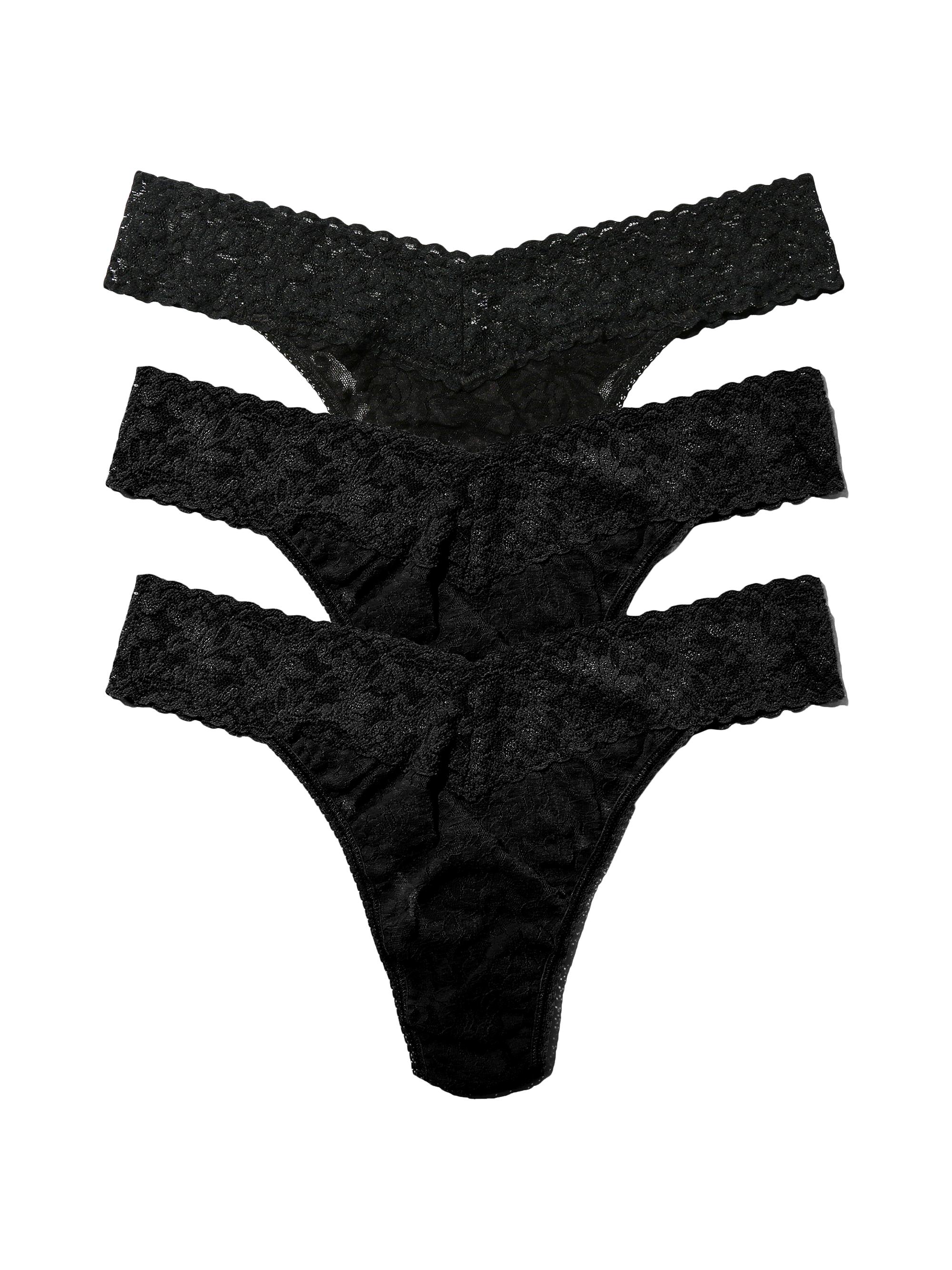 Hanky Panky Women's 3-Pack Signature Lace Original Rise Thongs - Black